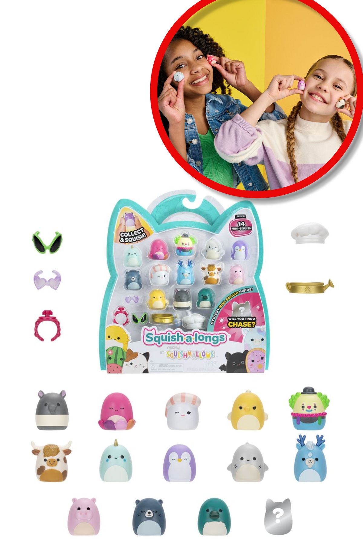 TOYFEST Squishmallows Mini Squish - a - longs 14 lü Figür + Yüzük Set Model 1