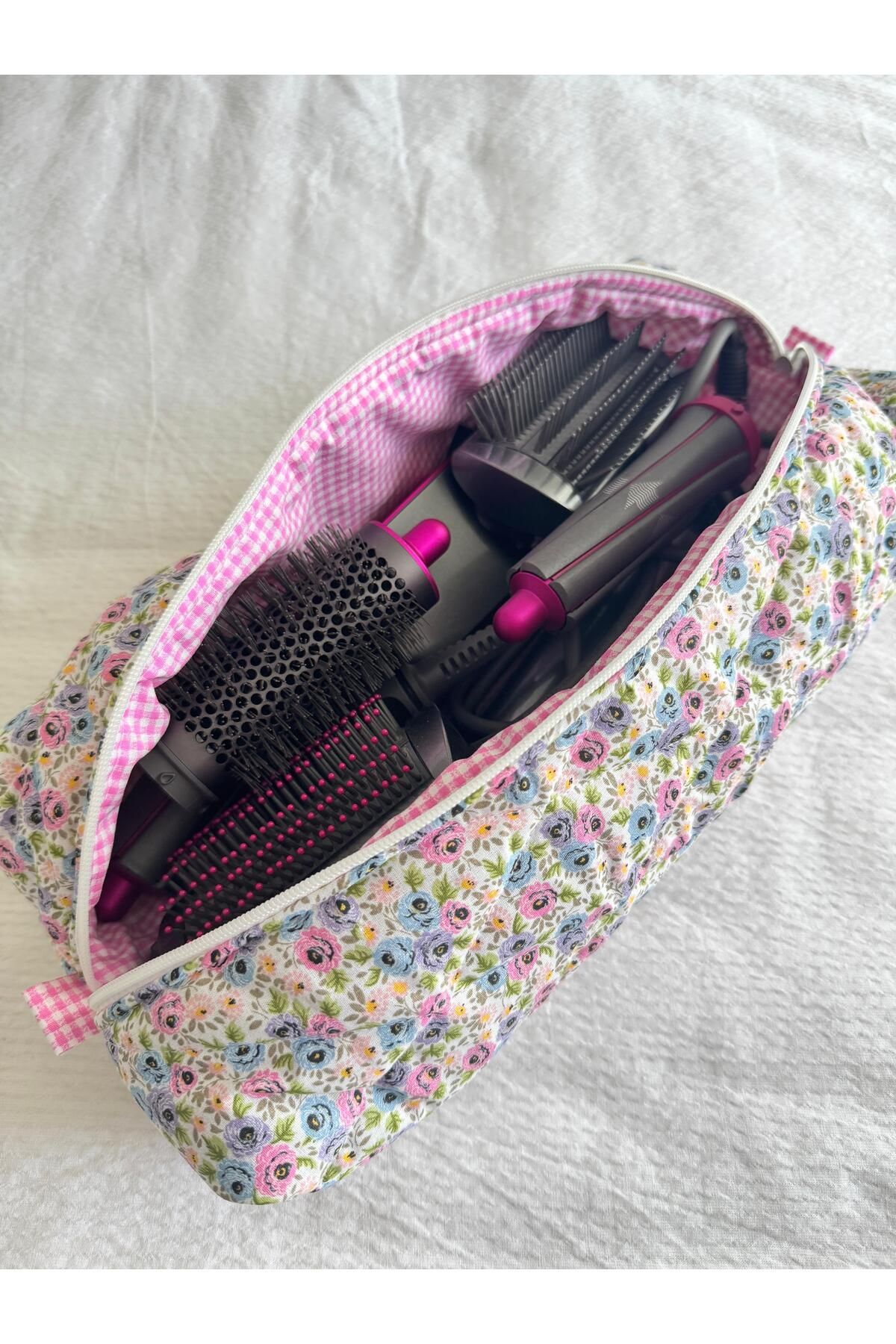 Geona Renkli Çiçek Desenli Saç Şekillendirici Çantası   Clutch Çanta