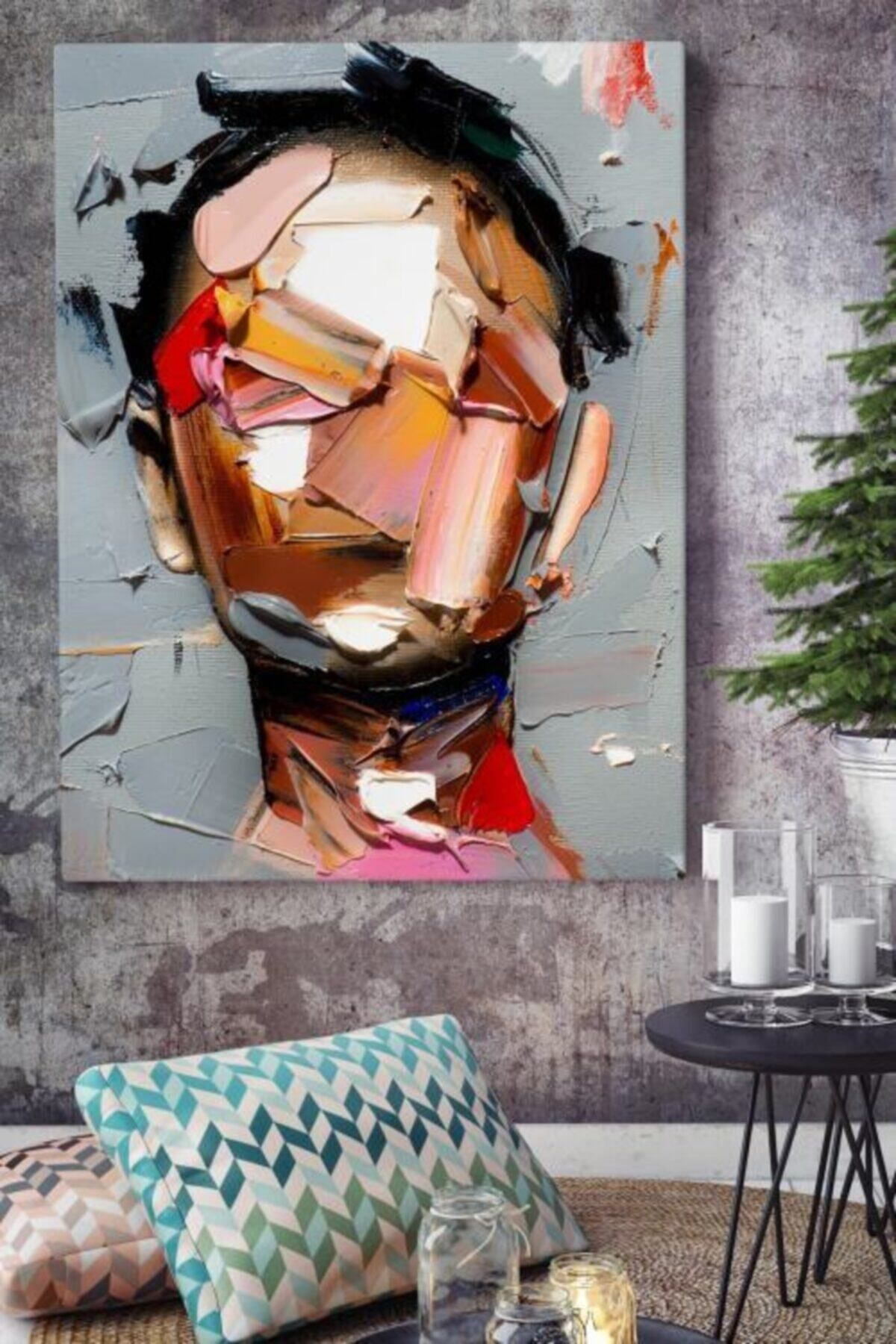 HD 80x120 Cm Yağlı Boya Efektli Insan Suratı Soyut Kanvas Canvas Tablo