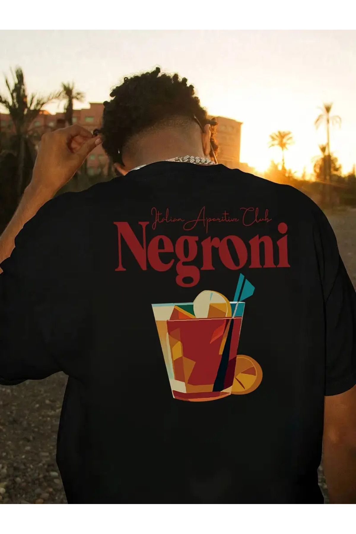 CLASİVA Unisex İtalian Negroni Baskılı Oversize Bisiklet Yaka T-shirt