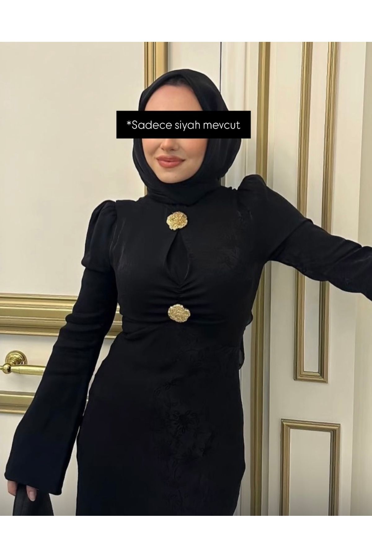 Nuesscollection Broş Düğme Detaylı Saten Abiye Elbise