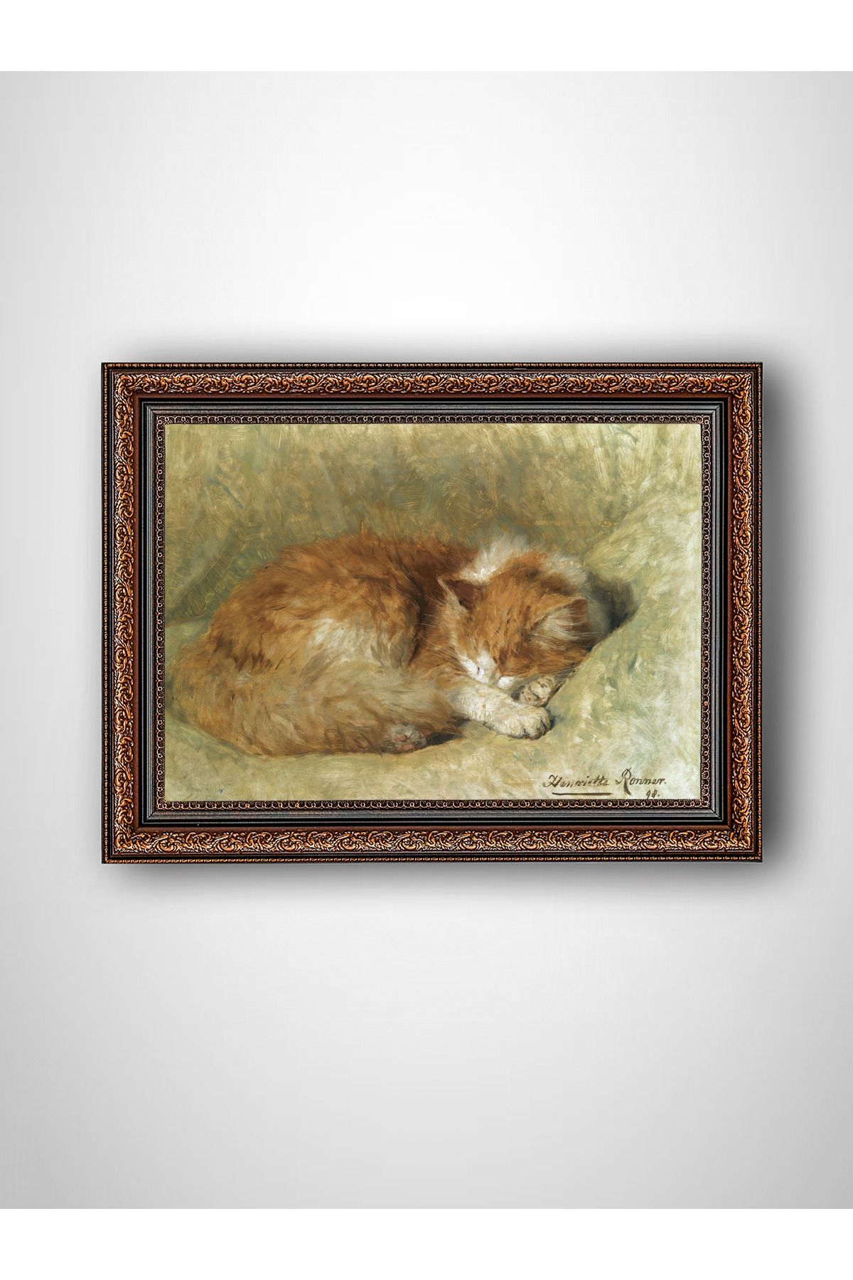 WoodyArts Uyuyan Kedi - Kahverengi Vintage Çerçeve