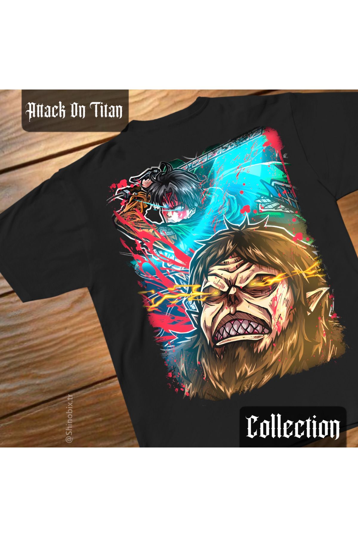 SHINOBIX Attack On Titan Anime Levi Ackerman X Beast Titan Oversize Baskılı T-Shirt