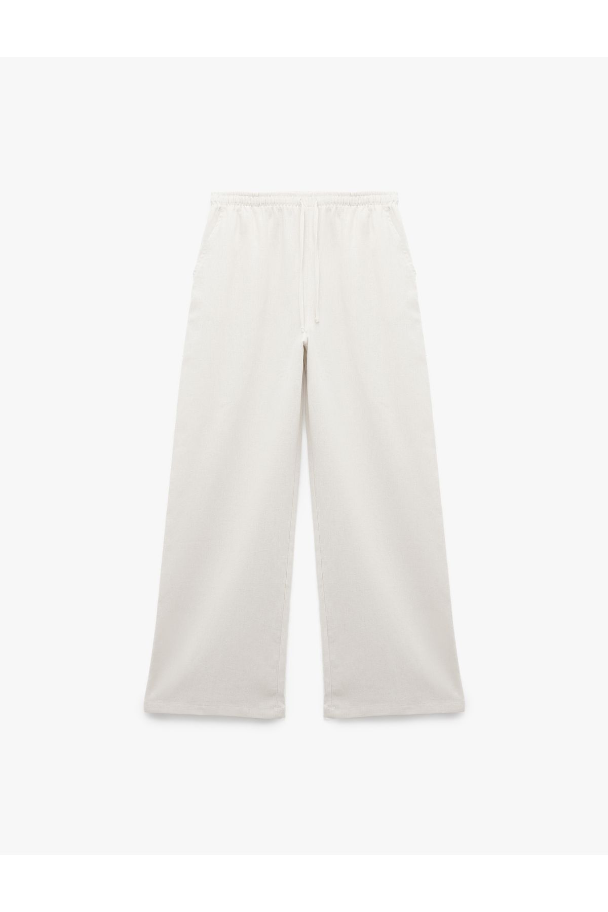 Koton Yeni Sezon Beli Bağcıklı Geniş Paça Keten Karışımlı Pantolon