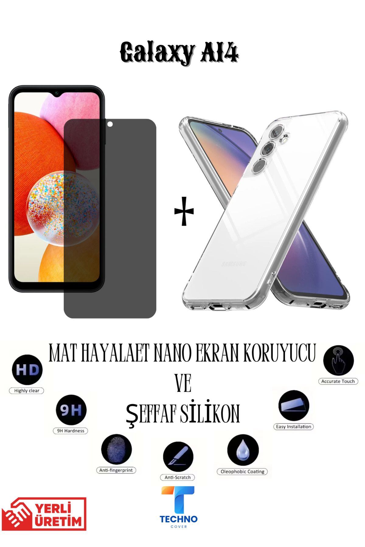 foxpower Samsung A14 Mat Hayalet Nano Ekran Koruyucu vemŞeffaf Kılıf 2li Avantajlı Paket