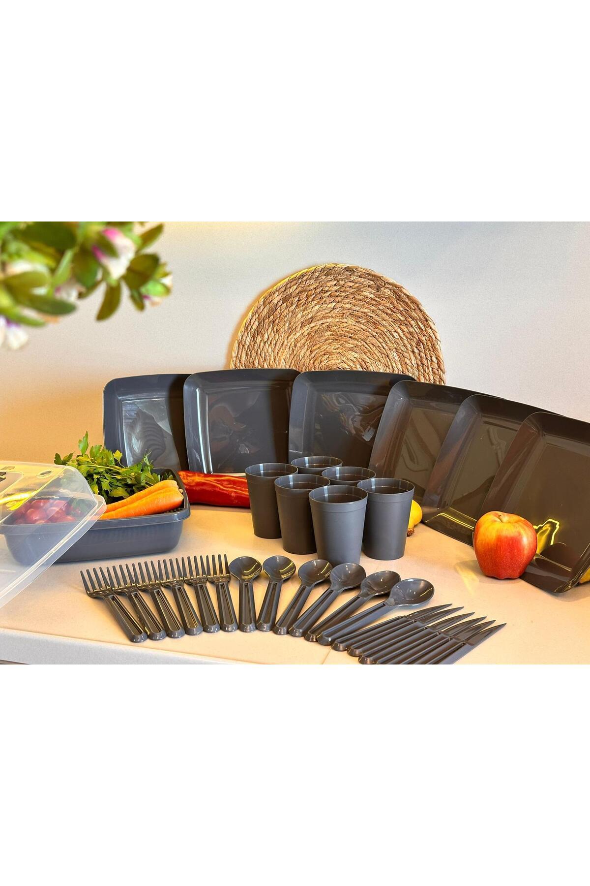 MAKRİ HOME-32 Piece Multi-Purpose Picnic Set – with Storage Container Body |   Includes Plate, Fork, Spoon, Knife and Cup 4