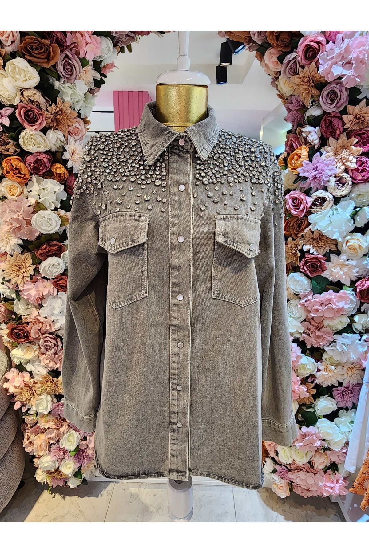 Dressing Room kadın gri taşlı kot ceket