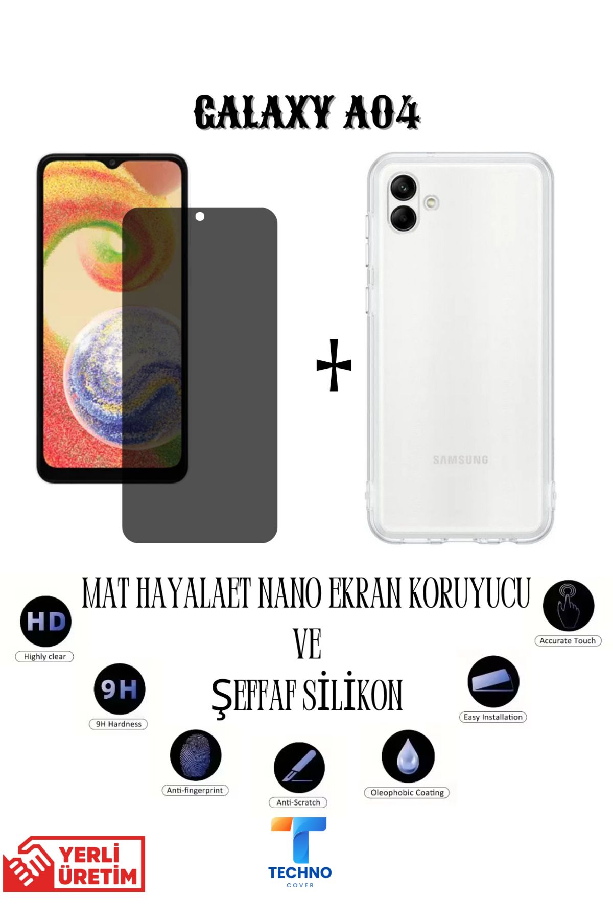 foxpower Samsung A04 Mat Hayalet Nano Ekran Koruyucu vemŞeffaf Kılıf 2li Avantajlı Paket