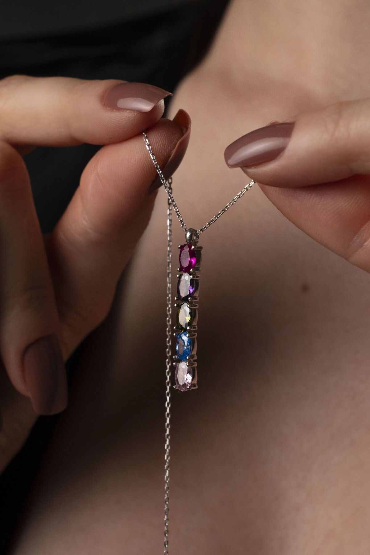 TigerxlJewellery 925 Ayar Gümüş Kişiye Özel Doğum Taşı Dikey Kolye