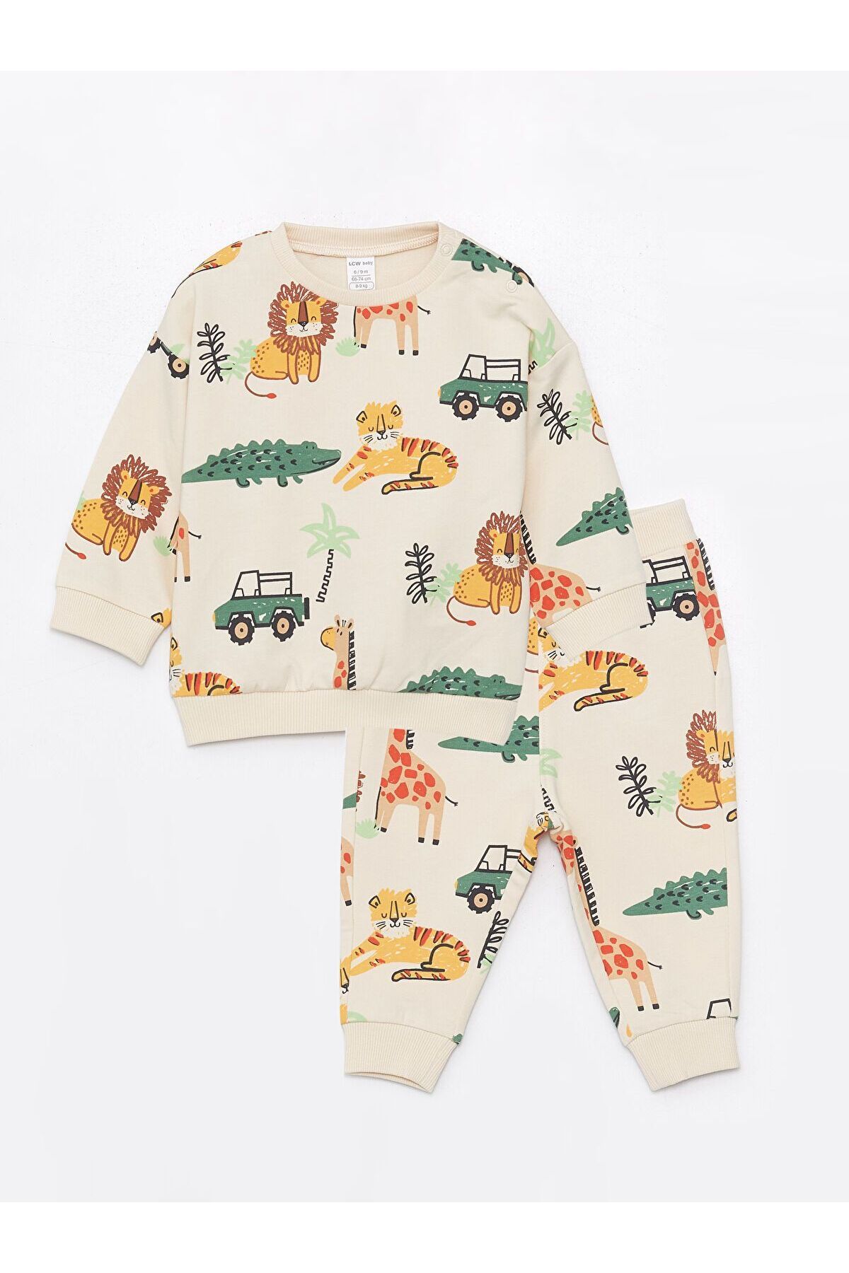 LC Waikiki Bisiklet Yaka Uzun Kollu Baskılı Erkek Bebek Sweatshirt ve Eşofman Altı 2'li Takım