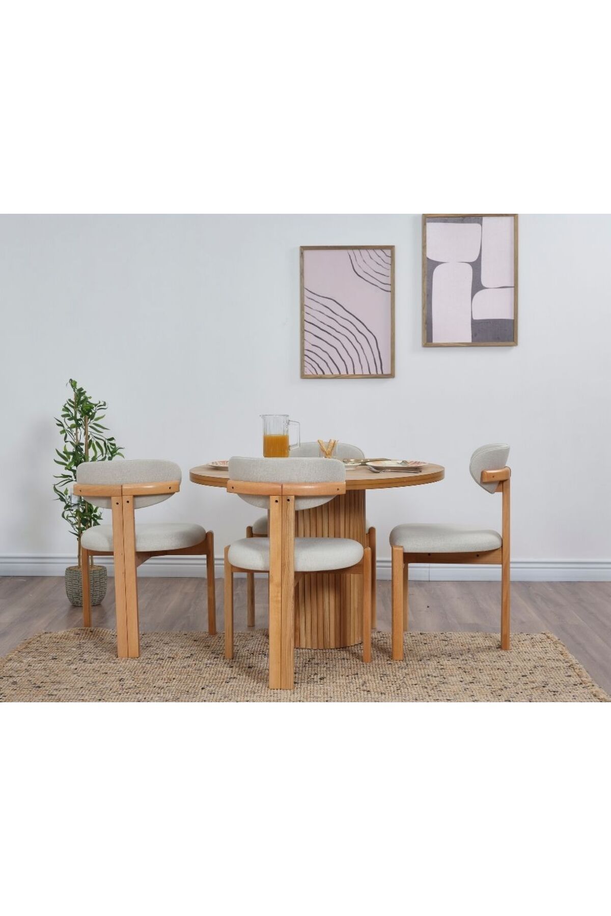 VOWTURKEY Cheri Minimal Sandalye&Bohem El işçiliği Gürgen ÇIta uygulamalı Masa 105 cm(4s1m)