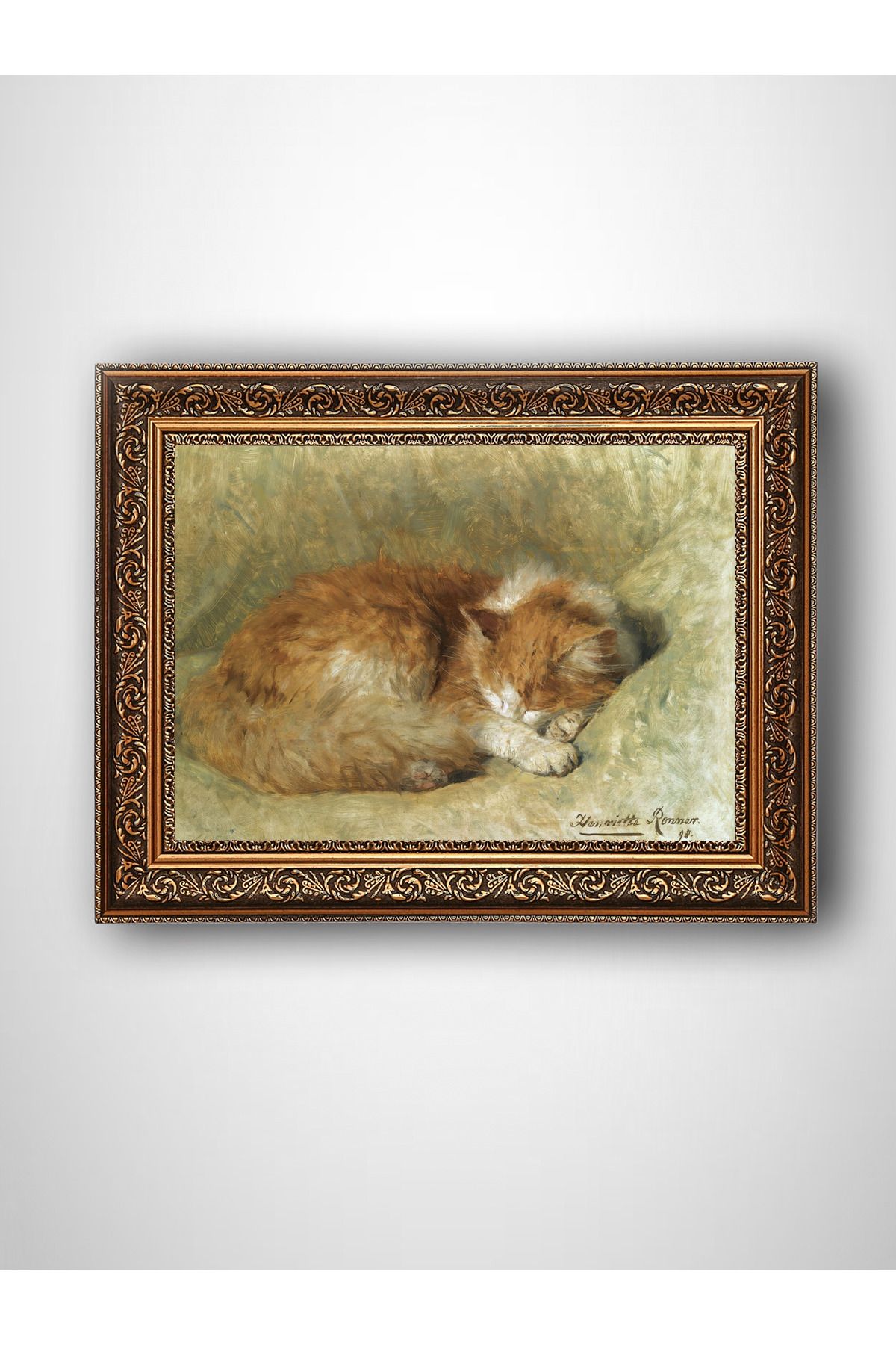 WoodyArts Uyuyan Kedi - Altın Renkli Vintage Çerçeve