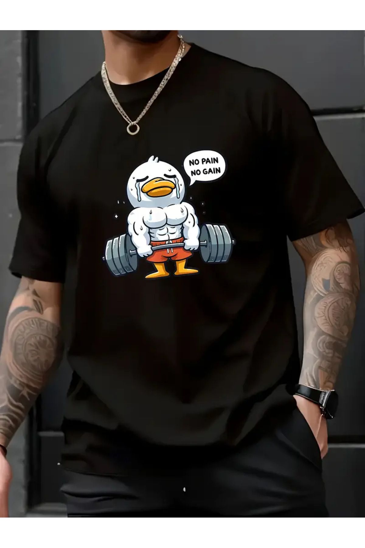 CLASİVA Unisex No Pain No Gain Oversize Bisiklet Yaka T-shirt