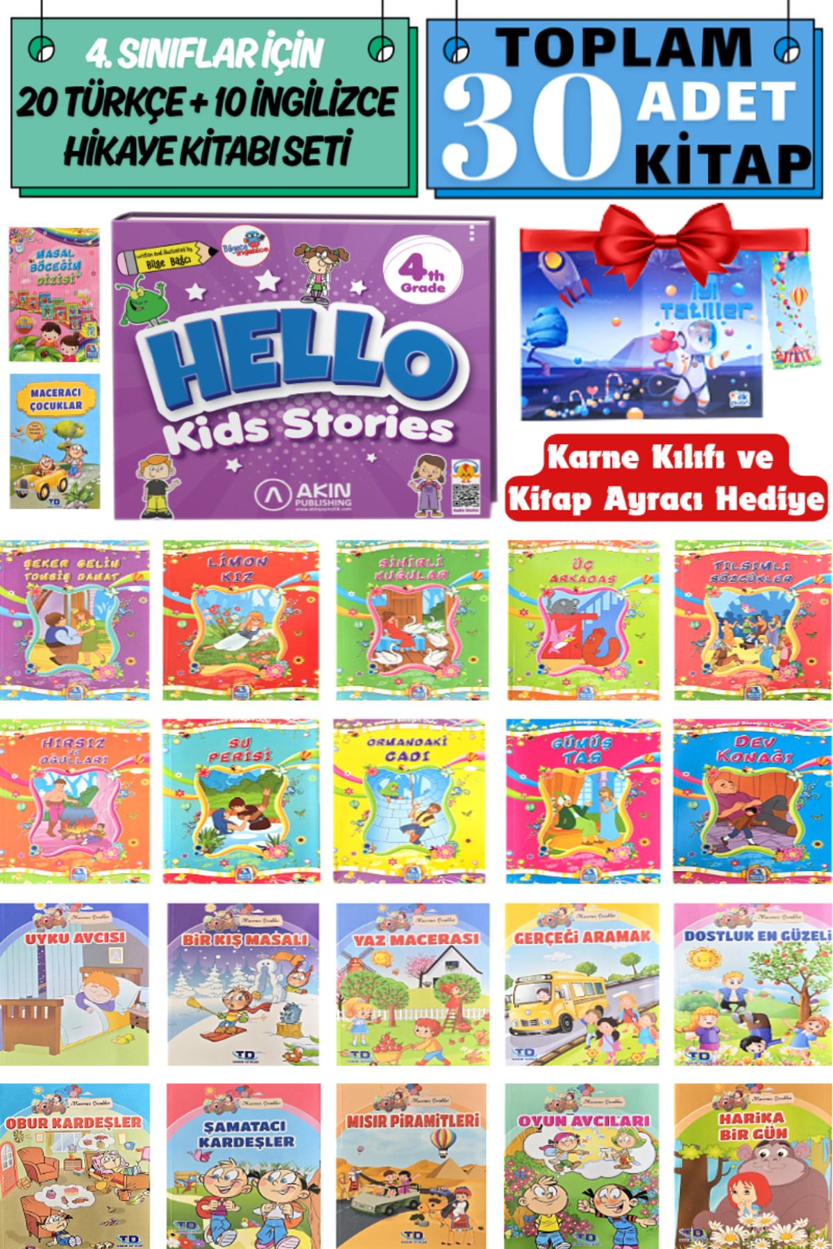 Altınpost Yayınları 4. Sınıflar İçin Toplam 30 Kitap Hikaye Seti: 20 Türkçe+10 İngilizce Hikaye Kitabı+Hediye