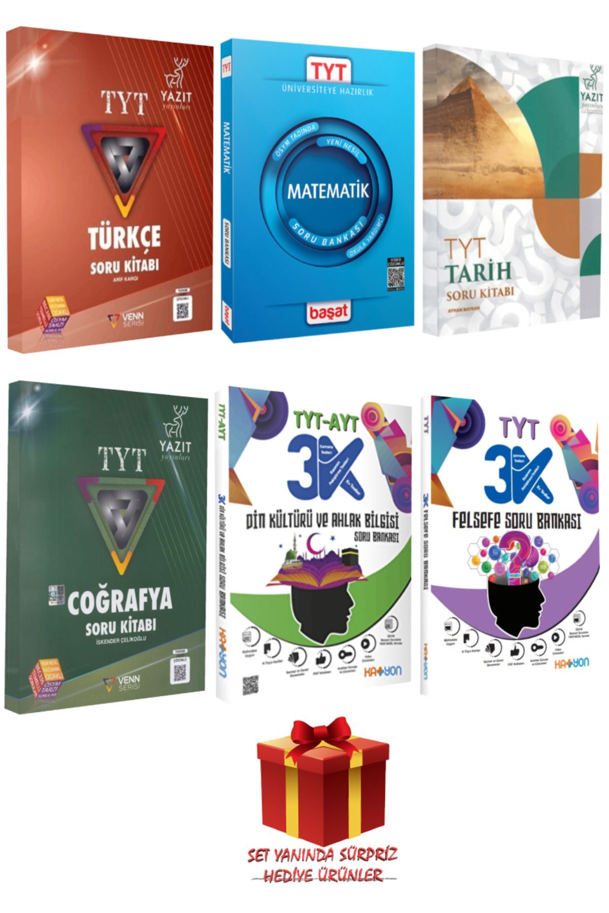 Yazıt Yayınları TYT Seti: Türkçe+Matematik+Tarih+Coğrafya+Din Kültürü ve Ahlak Bilgisi+Felsefe Soru Bankası+Hediye
