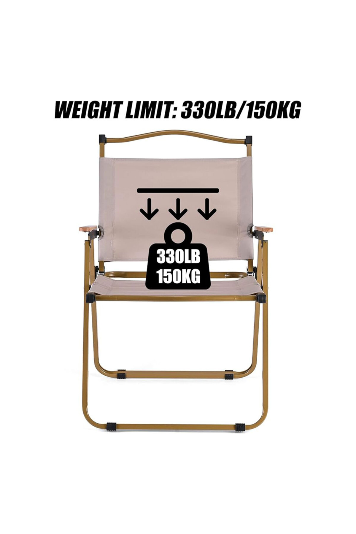 كرسي تخييم قابل للطي بإطار من الألومنيوم، للنزهات والشاطئ والحديقة، لون بيج - 78 ارتفاع × 40 ارتفاع × 52 عمق × 52 عرض سم