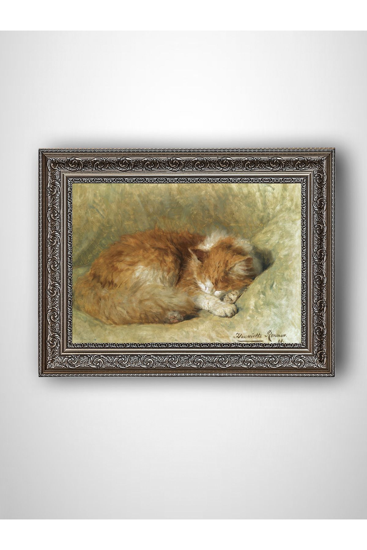 WoodyArts Uyuyan Kedi - Gri Vintage Çerçeve