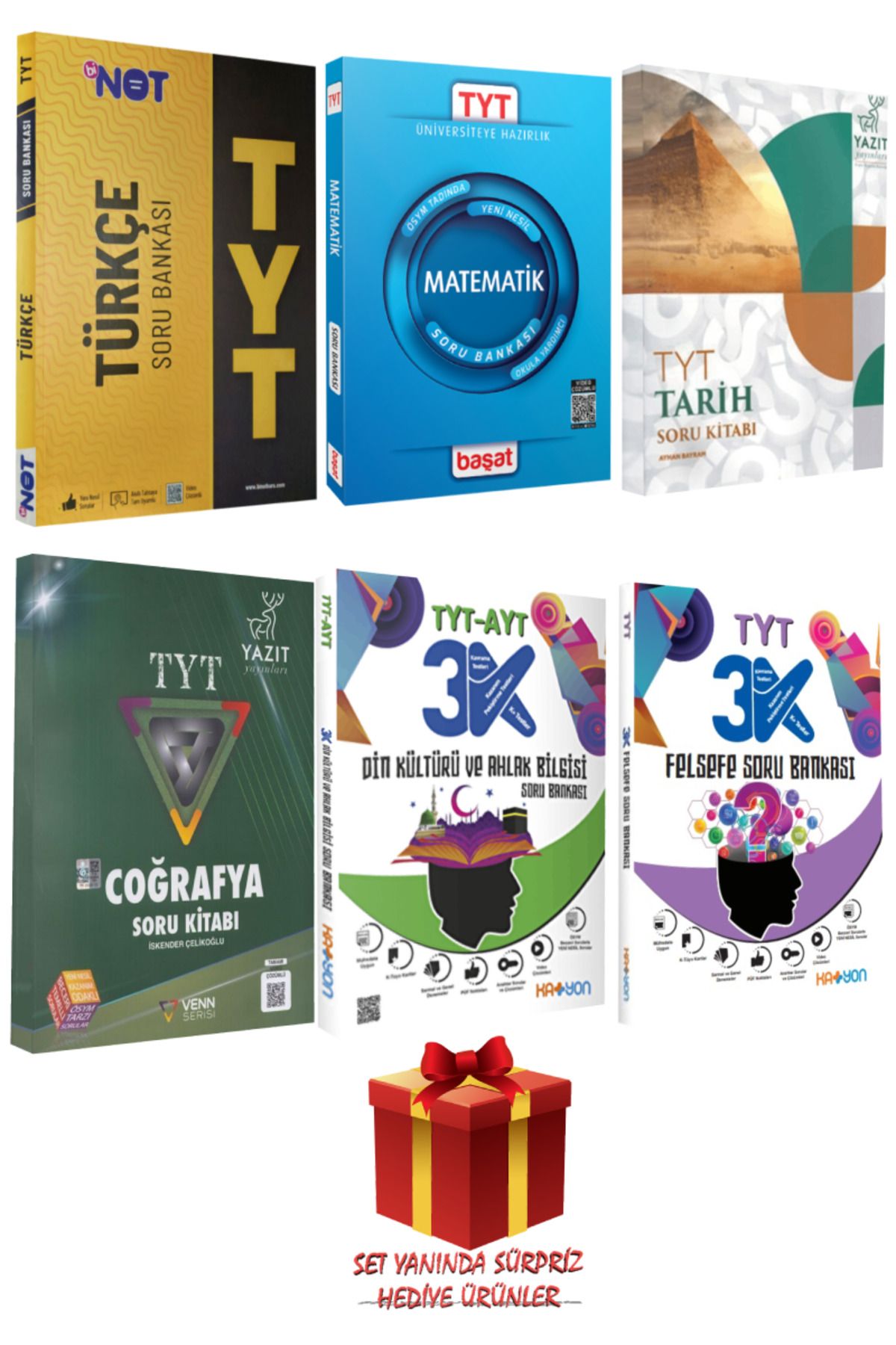 Başat Yayınları TYT Seti: Türkçe+Matematik+Tarih+Coğrafya+Din Kültürü ve Ahlak Bilgisi+Felsefe Soru Bankası+Hediye