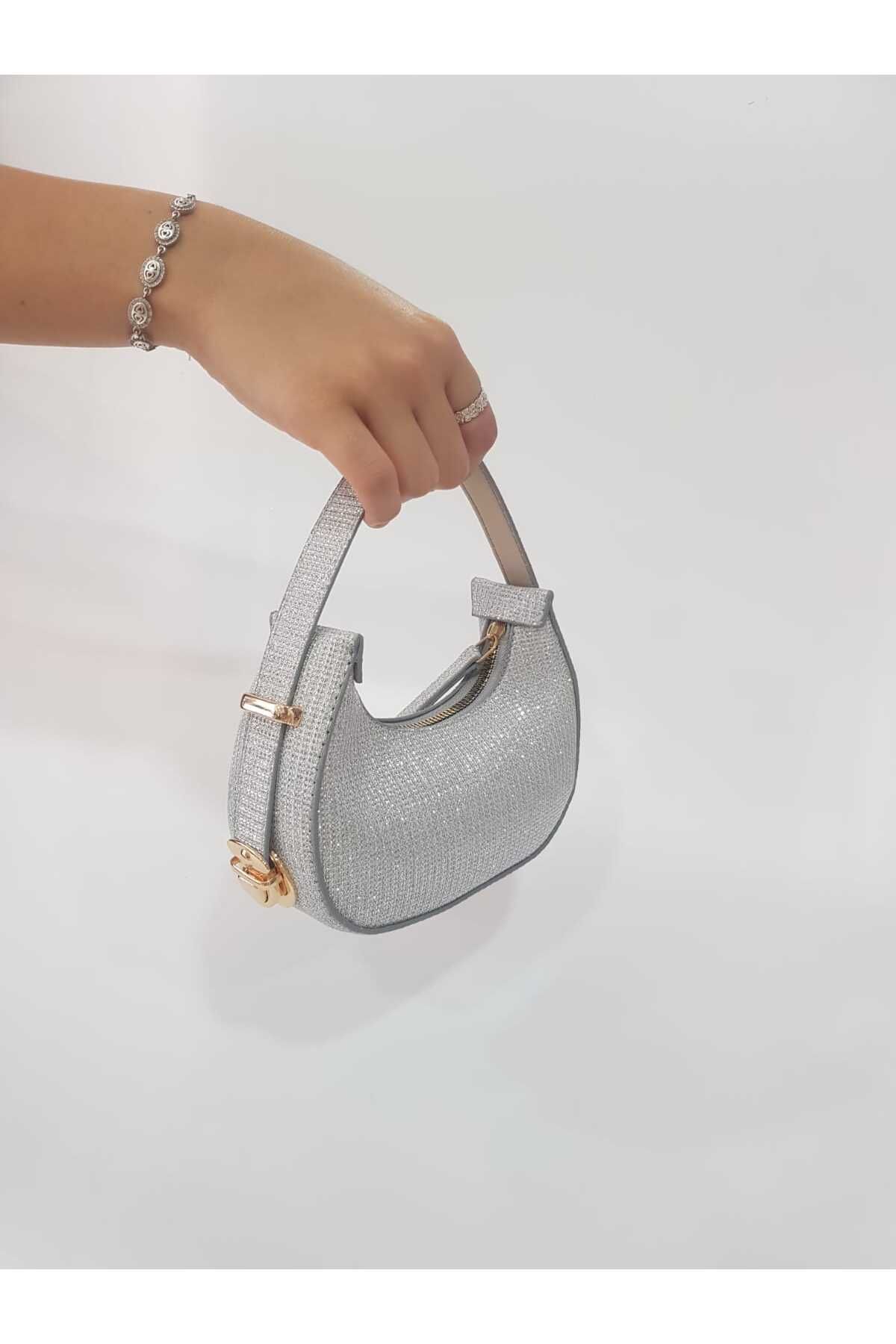 GÜLÇEM butik Mini Abiye Çanta Gost Simli Gümüş