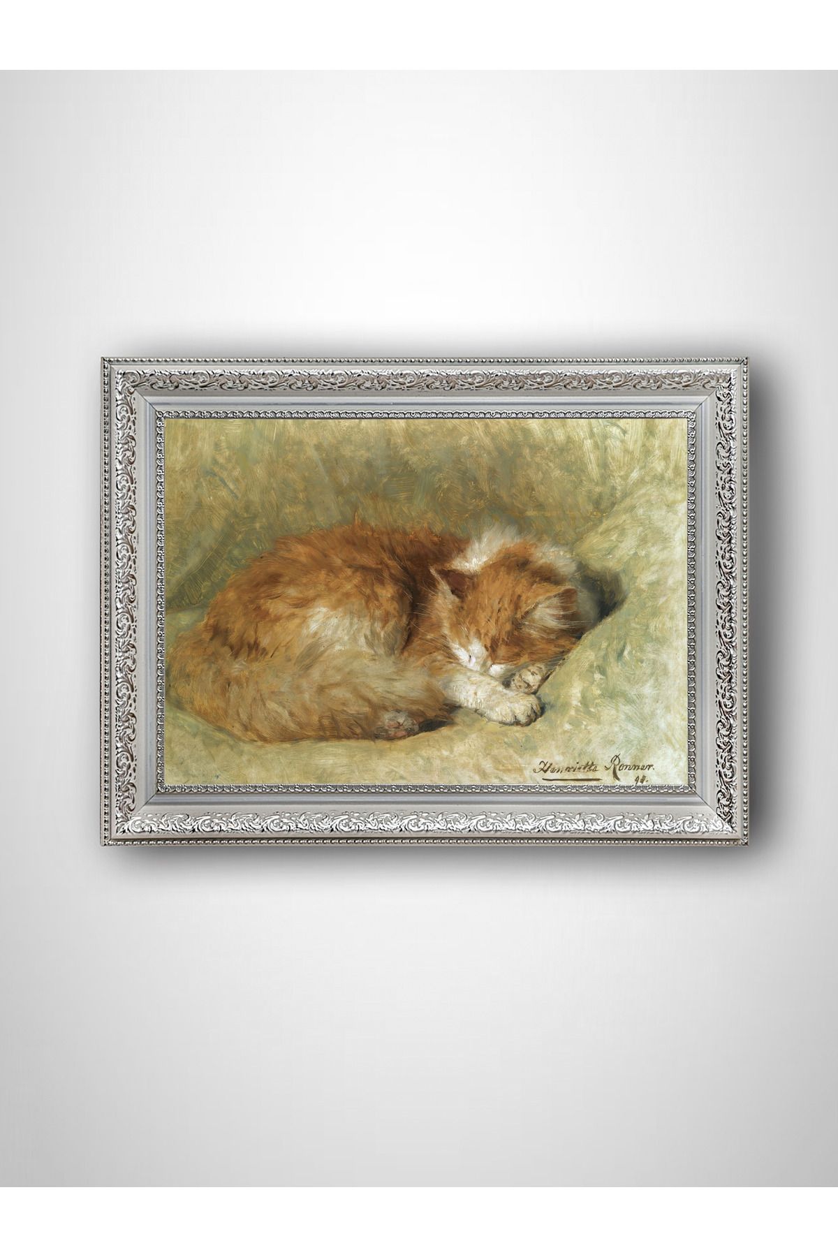 WoodyArts Uyuyan Kedi - Beyaz Vintage Çerçeve