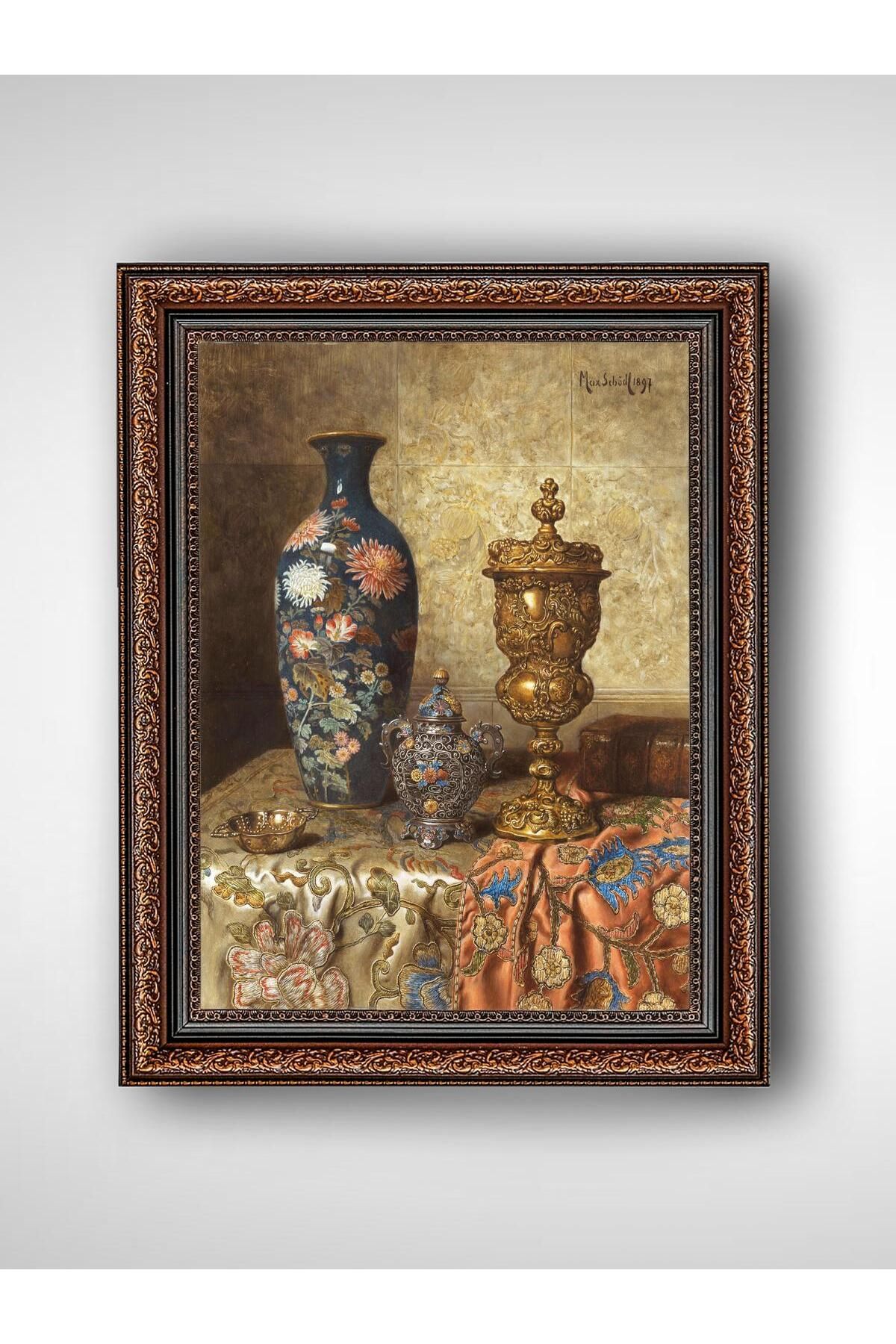 WoodyArts Eski Vazolar ve Örtü - Kahverengi Vintage Çerçeve