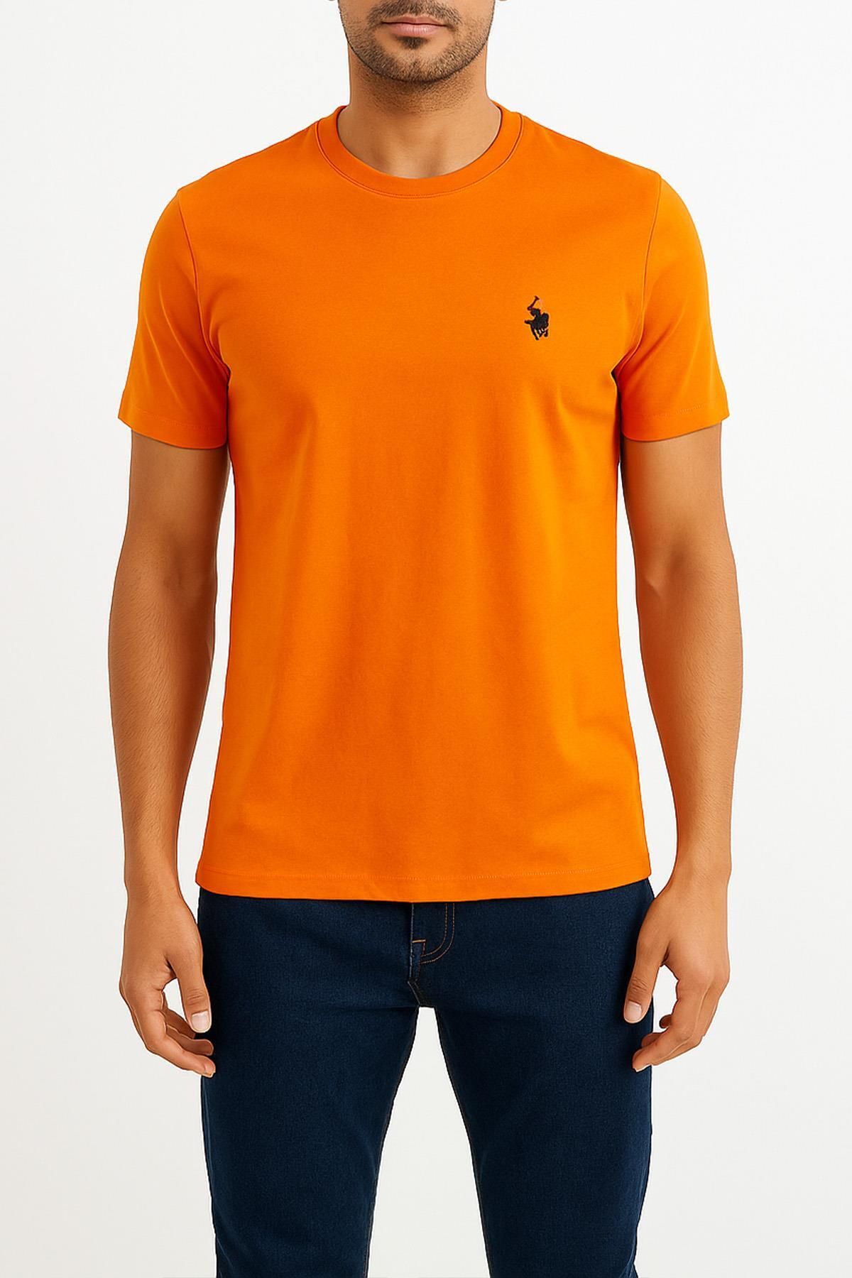 Polo Republica & CO Erkek Turuncu Bisiklet Yaka Regular Fit Basic Tişört C1T0N2O2