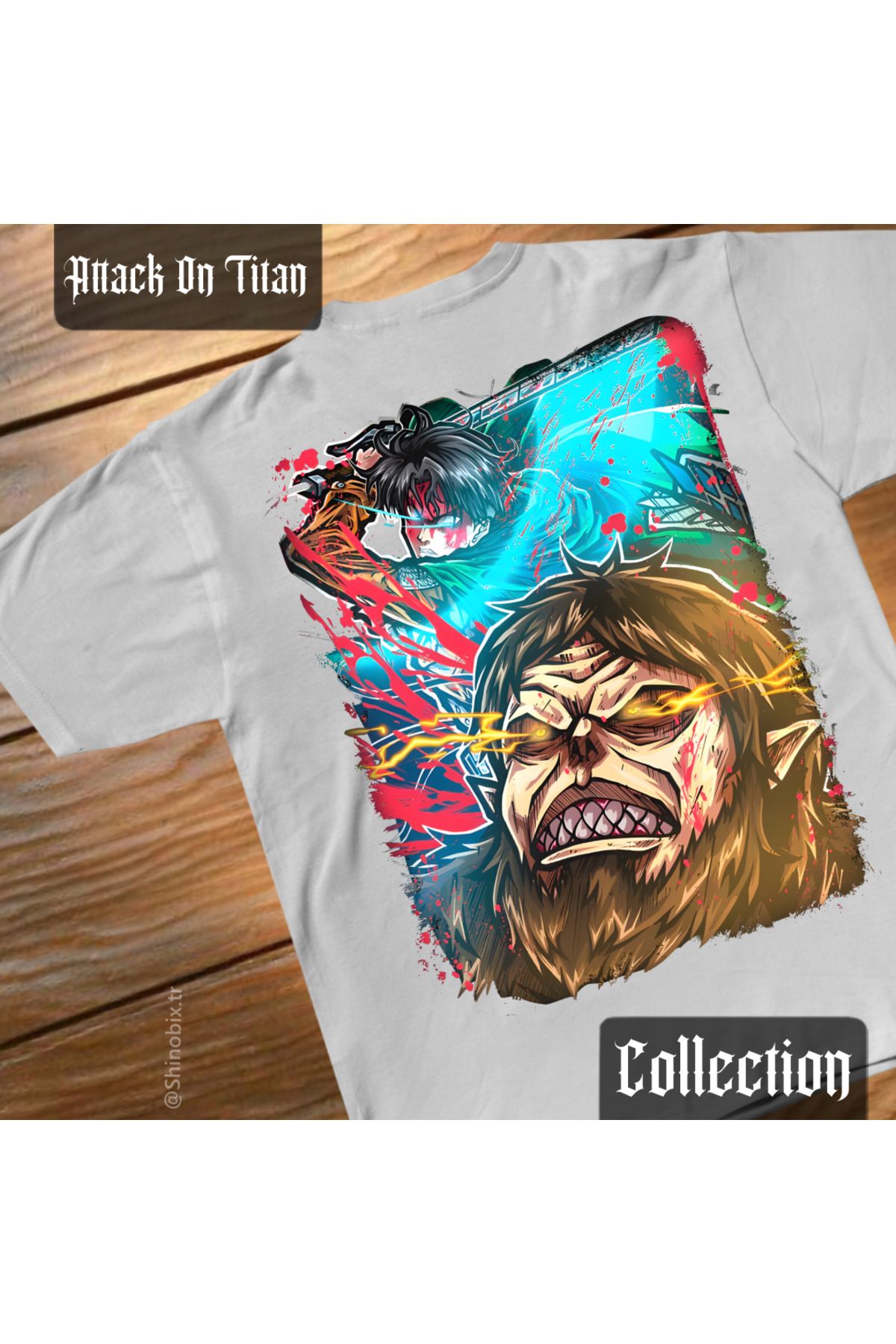 SHINOBIX Attack On Titan Anime Levi Ackerman X Beast Titan Oversize Baskılı T-Shirt