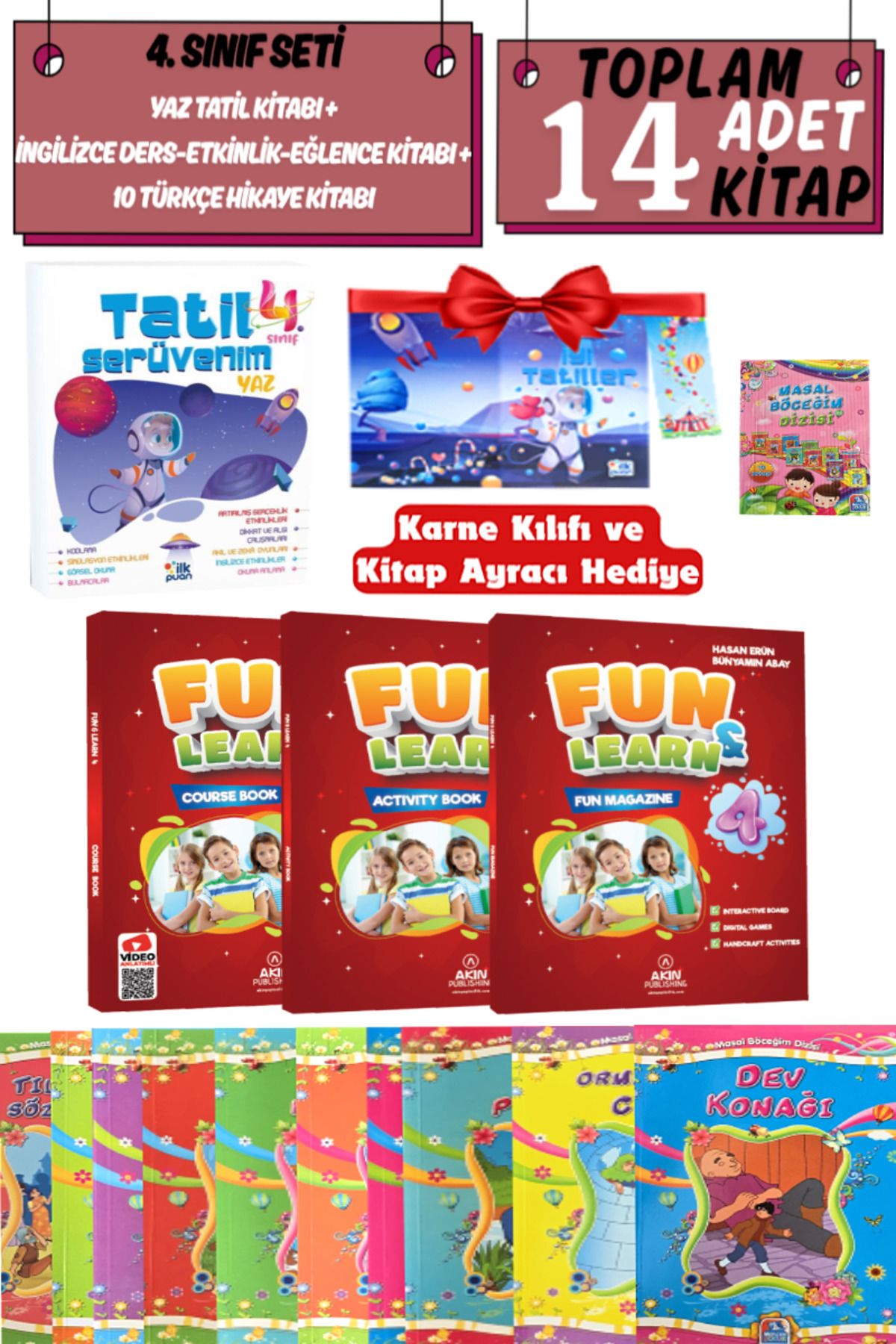 Altınpost Yayınları 4. Sınıf Seti 14 Kitap: Yaz Tatil Kitabı+FunLearn Course+Activity Book-Fun Magazine+20 Türkçe Hikaye