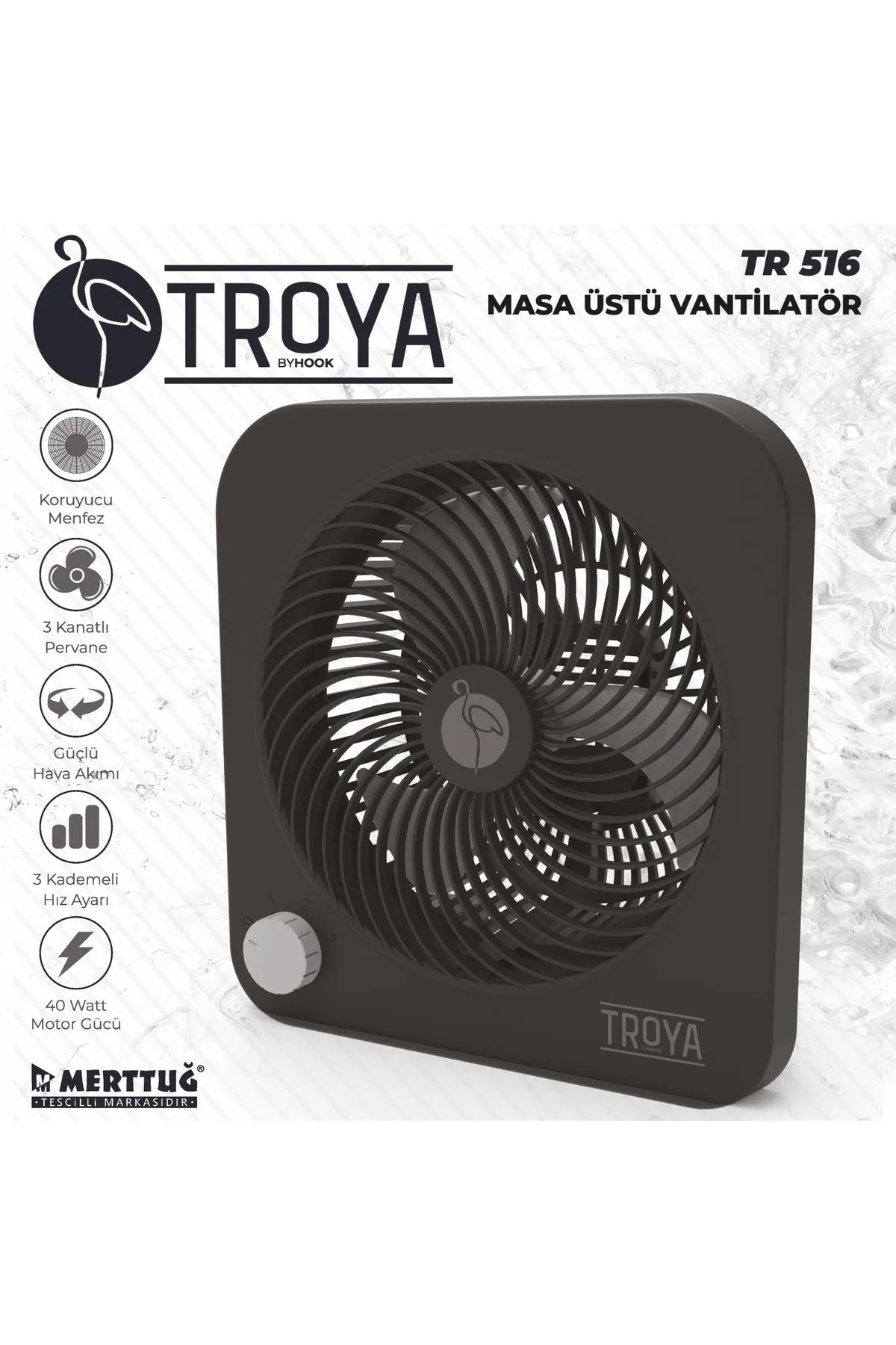abnturk Masaüstü 3 Kanatlı 3 Kademeli Hız Ayarlı 40 Watt Vantilatör
