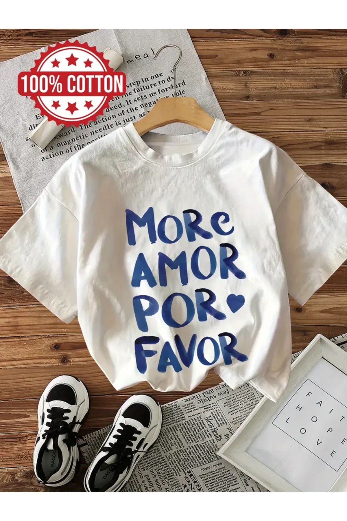CLASİVA Unisex More Amor Por Favor Baskılı Oversize Bisiklet Yaka T-shirt