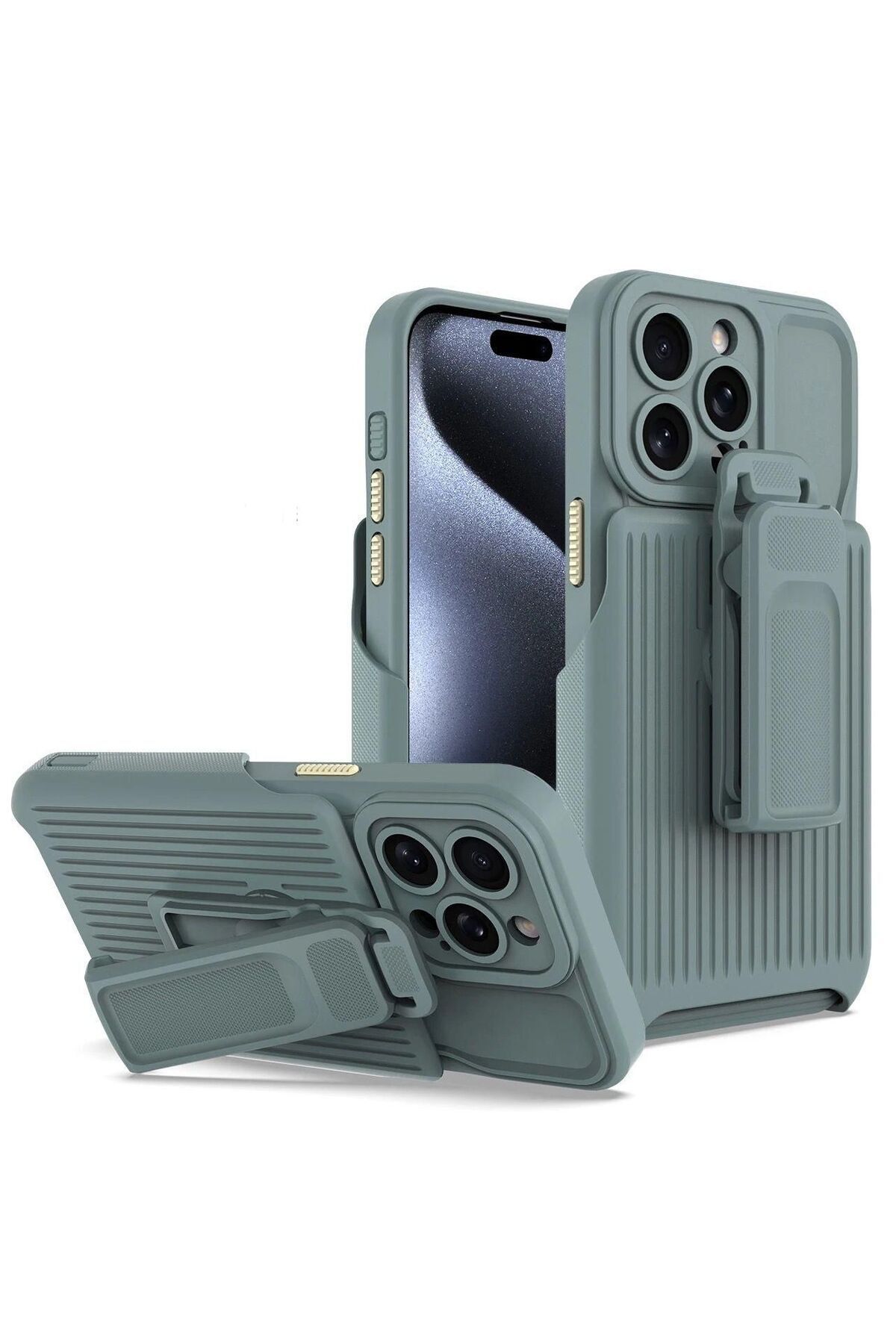 yuscerham iPhone 15 Pro ile uyumlu Klipsli Kılıf Dahili 360°Döndürme Standlı Kılıf Koruyucu Ayrılabilir Kapak