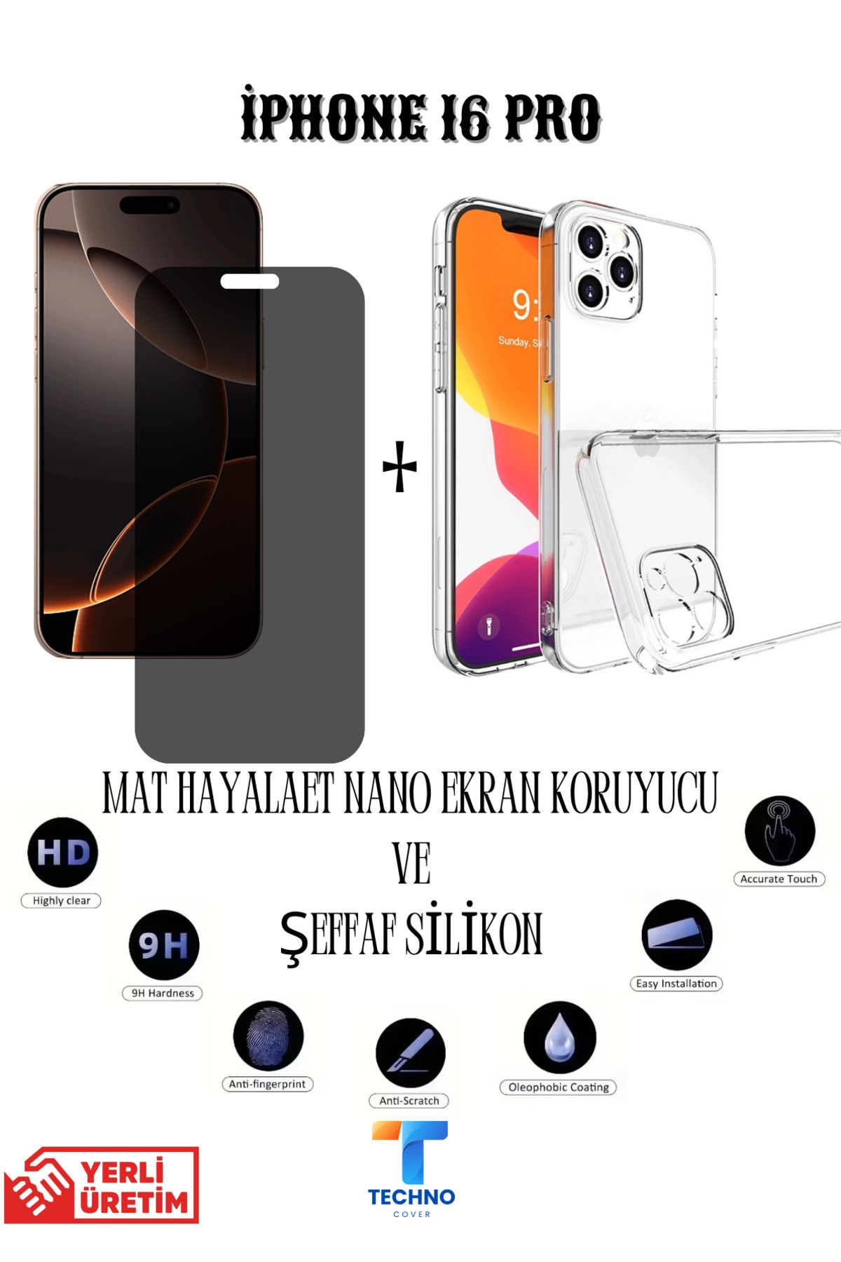 foxpower İphone 16 Pro Mat Hayalet Nano Ekran Koruyucu vemŞeffaf Kılıf 2li Avantajlı Paket
