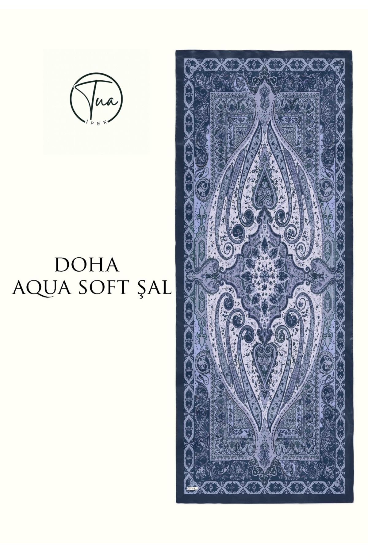TUA İPEK DOHA AQUA SOFT COTON ŞAL - ETNİK Desenli