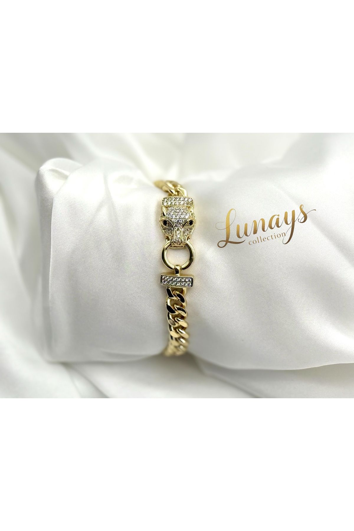 Lunays Xuping Kaplan Kafa Model Zirkon Taşlı Kadın Bileklik Gold Renk