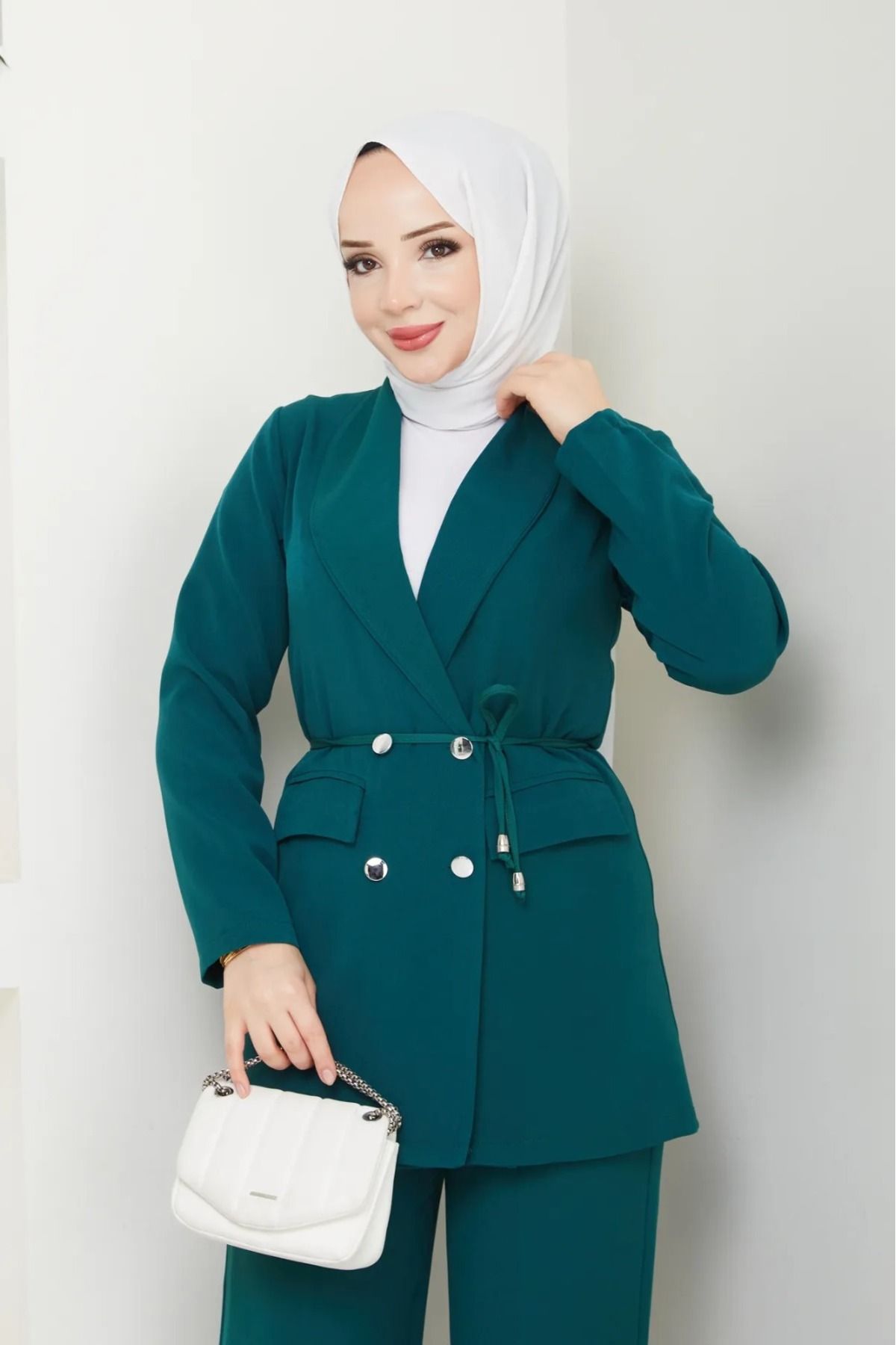 Gc.Butiq Kadın Bağlamalı Blazer Ceket Pantolonlu Alt Üst Takım