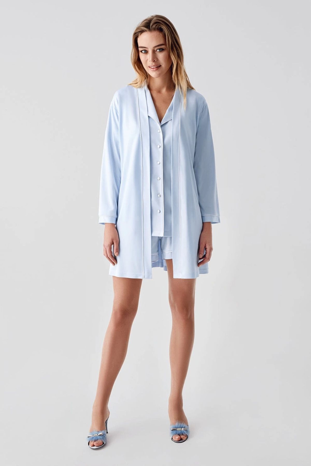 ARONA Freshness 324 Kadın 4'Lü Sabahlıklı Şorlu Pijama Takımı