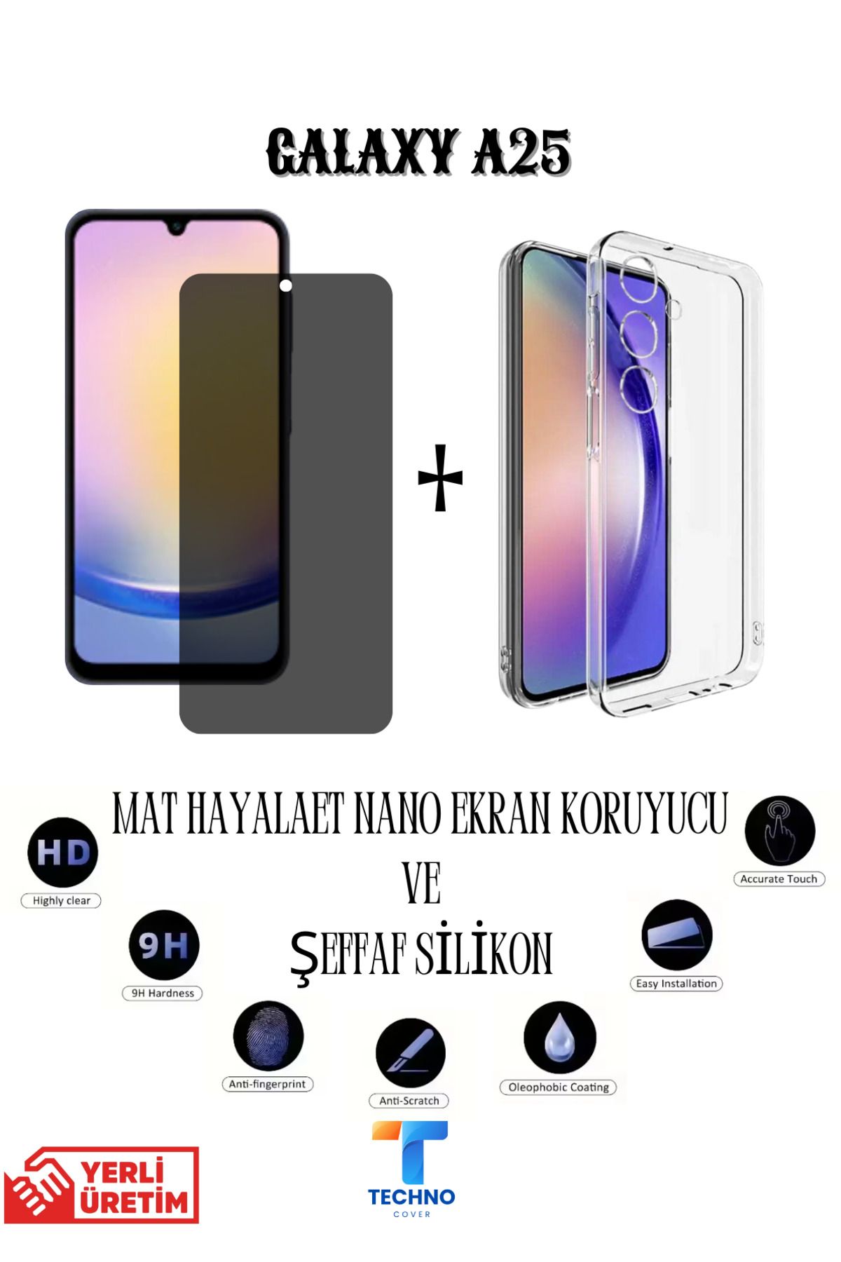 foxpower Samsung A25 Mat Hayalet Nano Ekran Koruyucu vemŞeffaf Kılıf 2li Avantajlı Paket