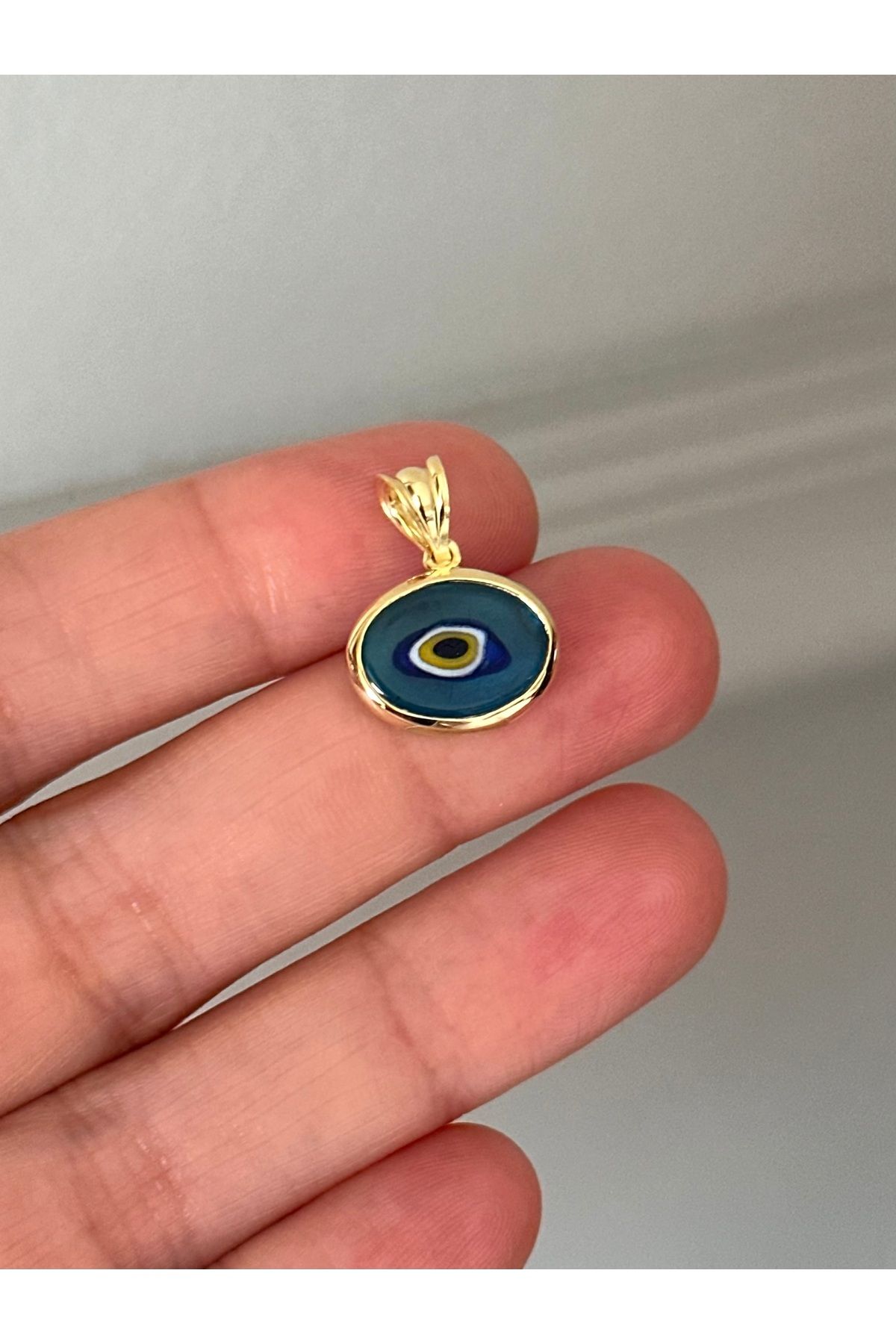 emy by emel luxury silver jewelry Altın Kaplama Cam Nazar Boncuklu Kolye Ucu 925 Ayar Gümüş