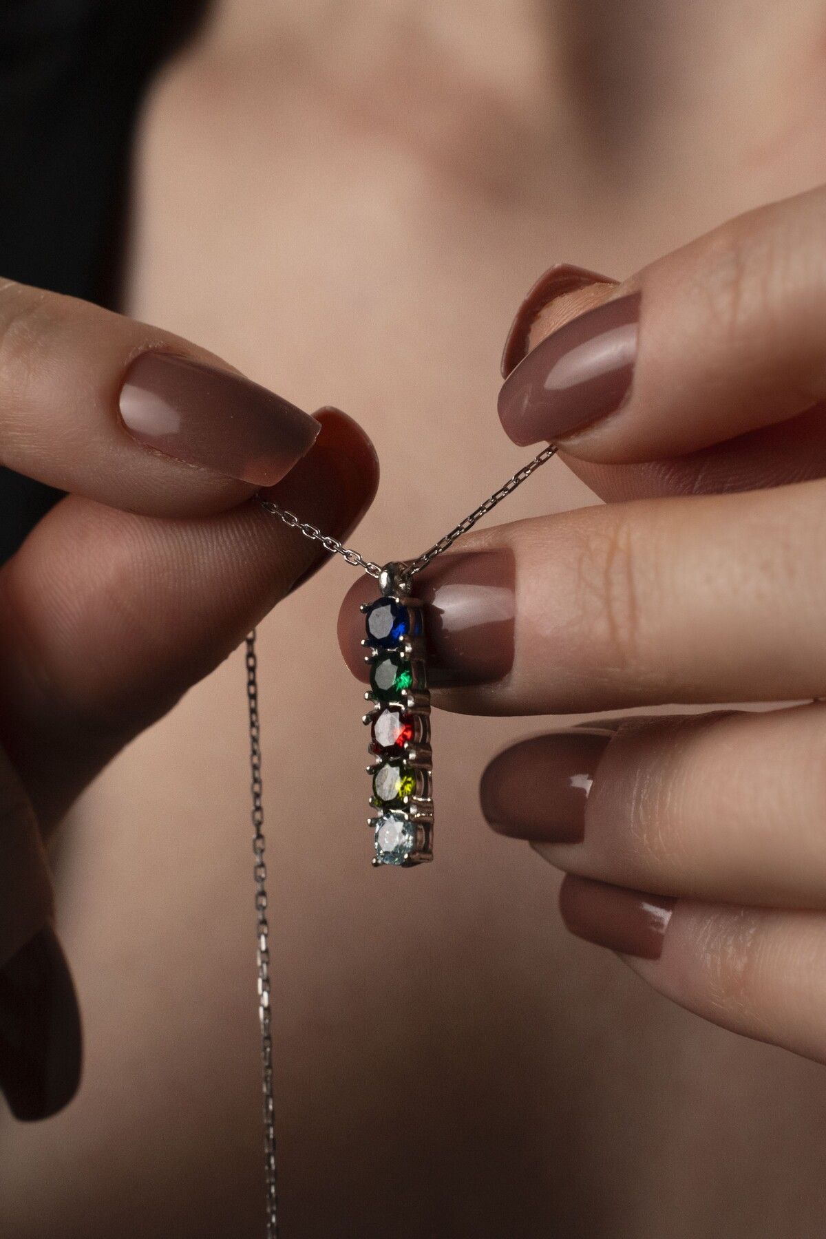 TigerxlJewellery 925 Ayar Gümüş Doğum Taşı Bar Kolye