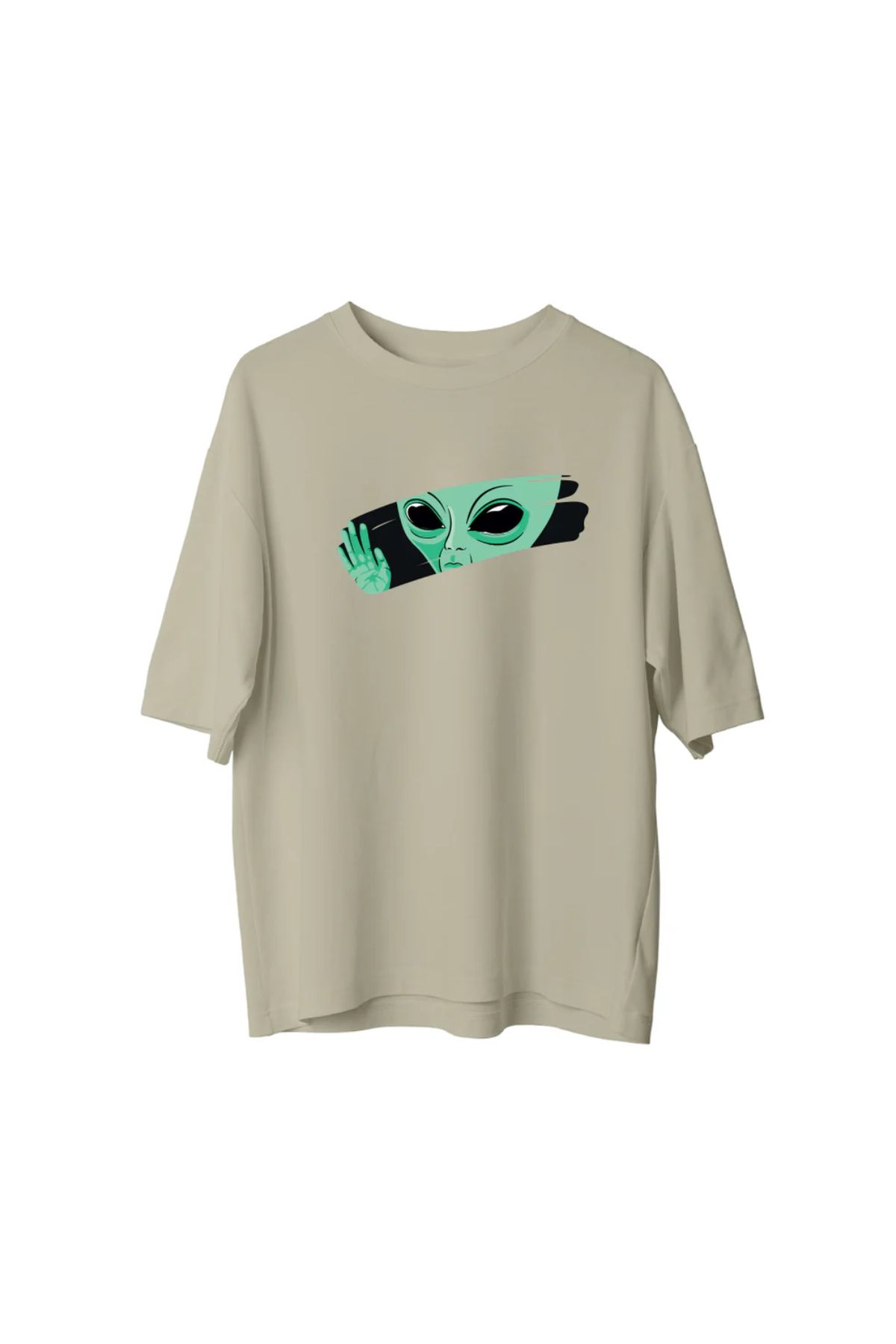 Koklonmoda Büyük Beden Unisex Uzaylı Baskılı Oversize T-Shirt