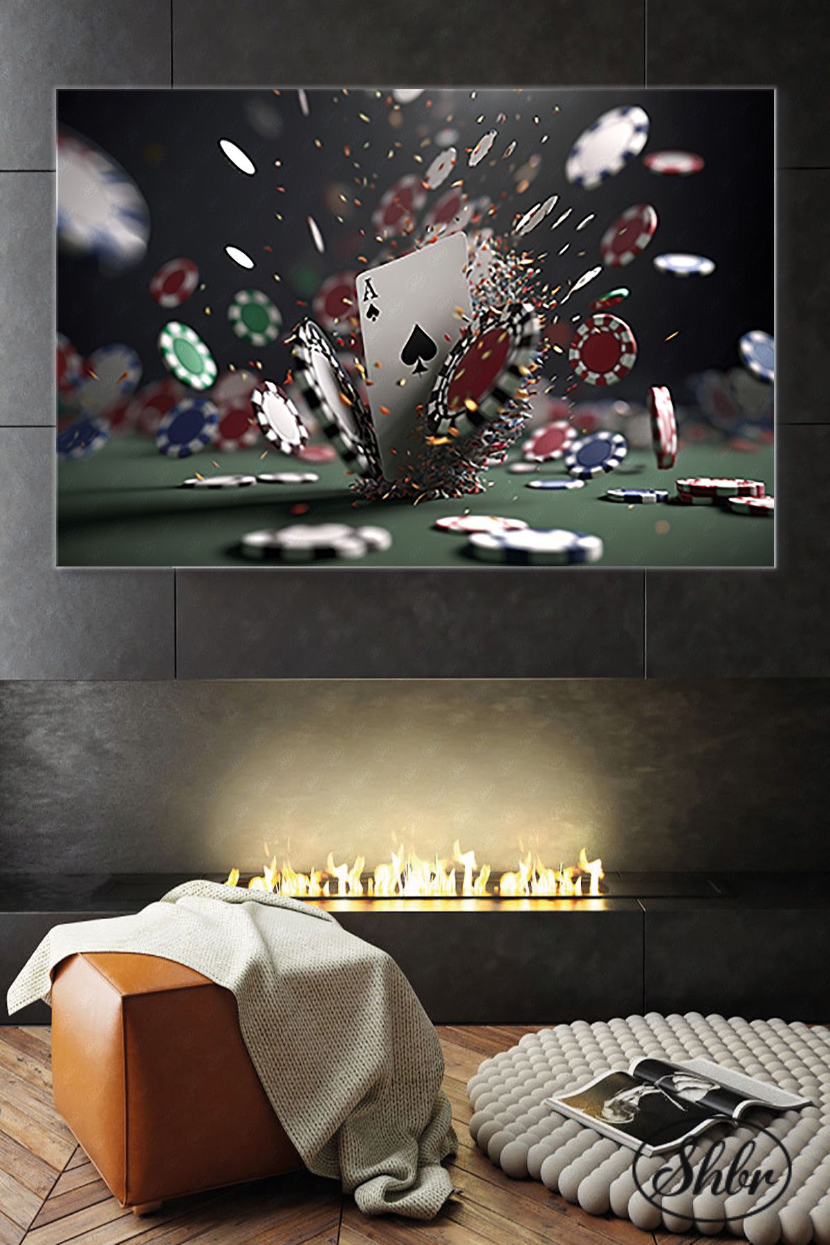 Şehber Tekli Yatay Kanvas Dekoratif Duvar Tablosu Texsas Poker Salon Tablosu