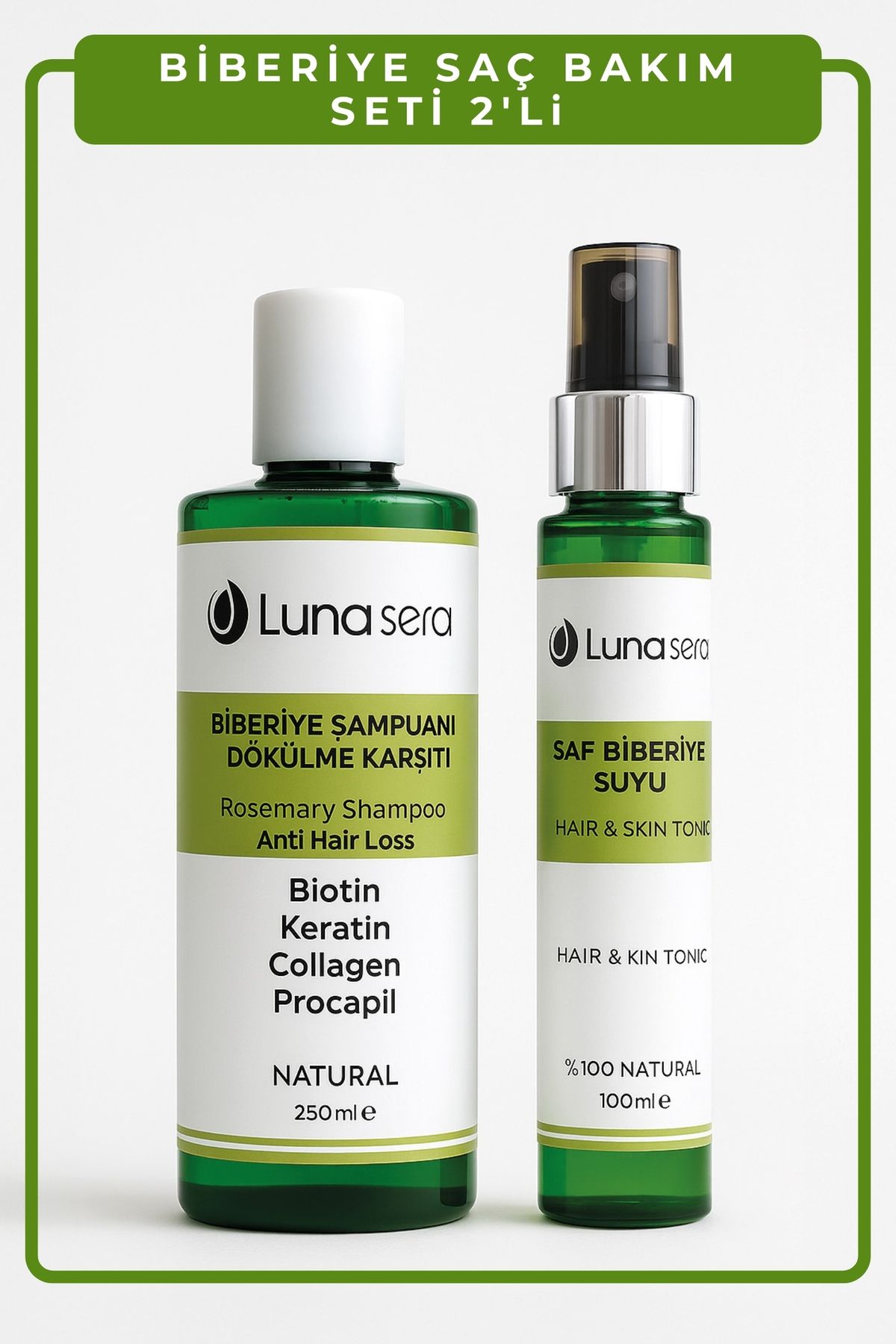 lunasera Dökülme ve Kepek Karşıtı Biberiyeli İkili Set(Şampuan 25 ml,Tonik 100 ml)
