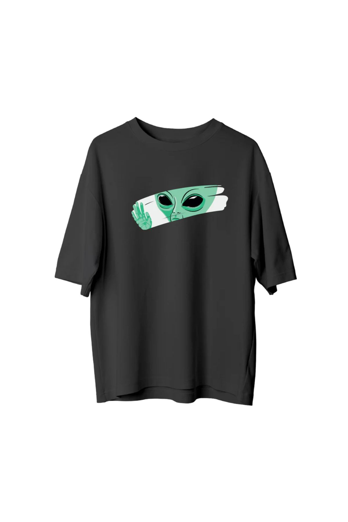 Koklonmoda Unisex Uzaylı Baskılı Oversize T-Shirt