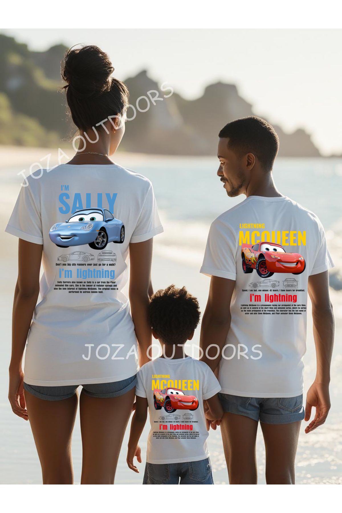Joza Outdoors Mcqueen & Sally SIRT Baskılı Oversize Tshirt Anne Baba Çocuk Kombini ( TEK ÜRÜN FİYATIDIR )