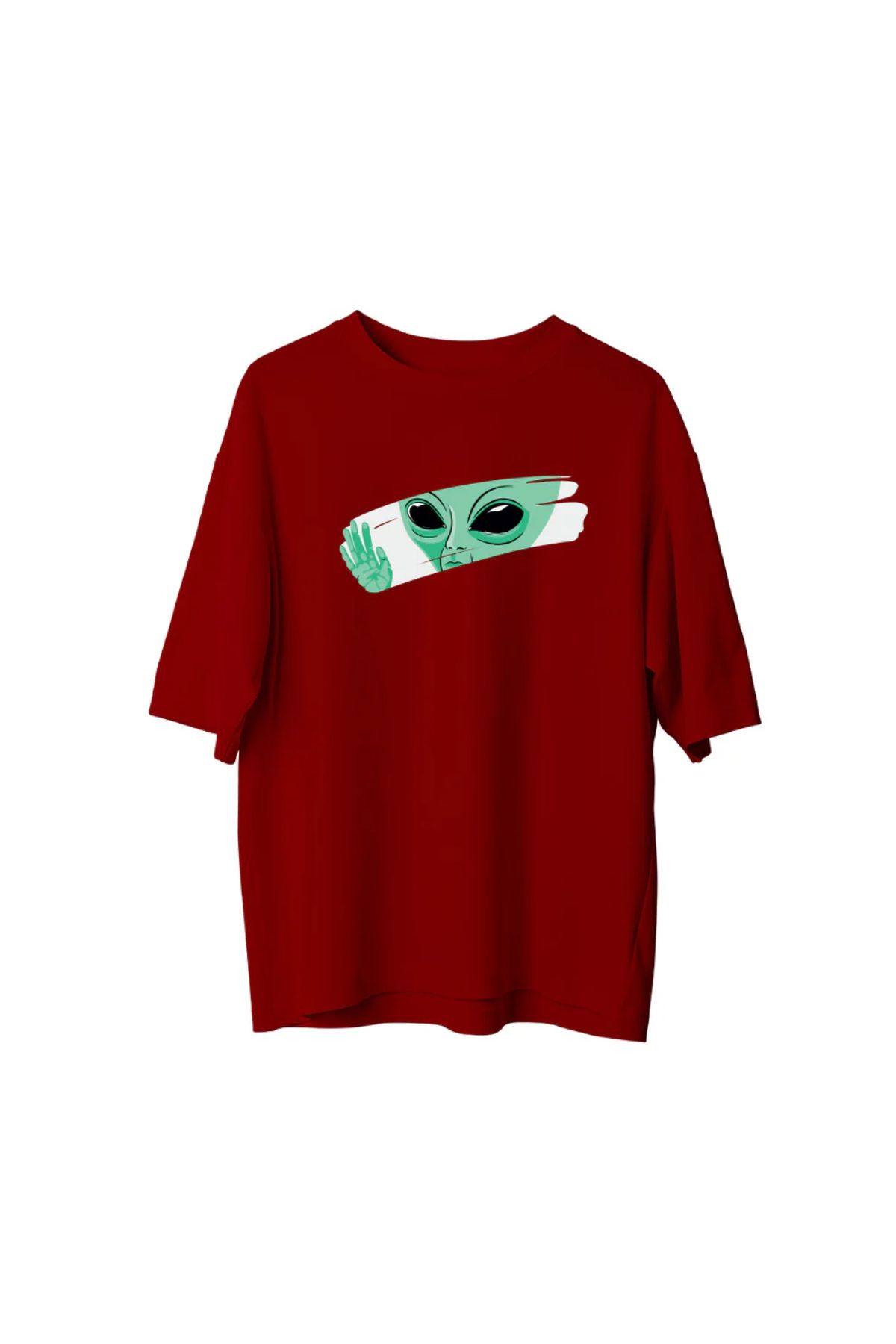 Koklonmoda Unisex Uzaylı Baskılı Oversize T-Shirt