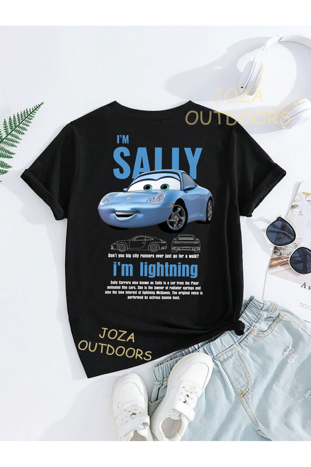 Joza Outdoors Unisex Kız ve Erkek Mcqueen & Sally Tasarım SIRT Baskılı Renkli Çocuk Tekli T-shirt