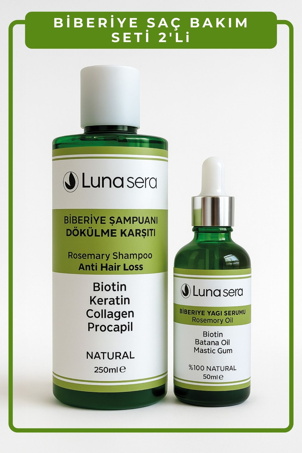 lunasera Dökülme ve Kepek Karşıtı Biberiyeli 2'li Saç Bakım Seti(Şampuan 250 ml,Serum 50 ml)