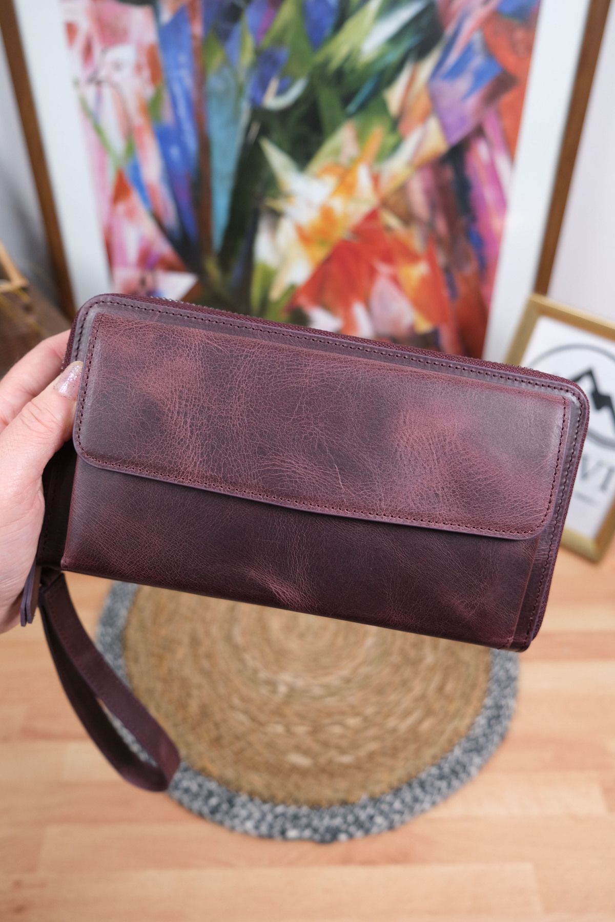 Norvi Leather Tutamaçlı Çok Bölmeli Hakiki Deri Lüks El Çantası Mürdüm