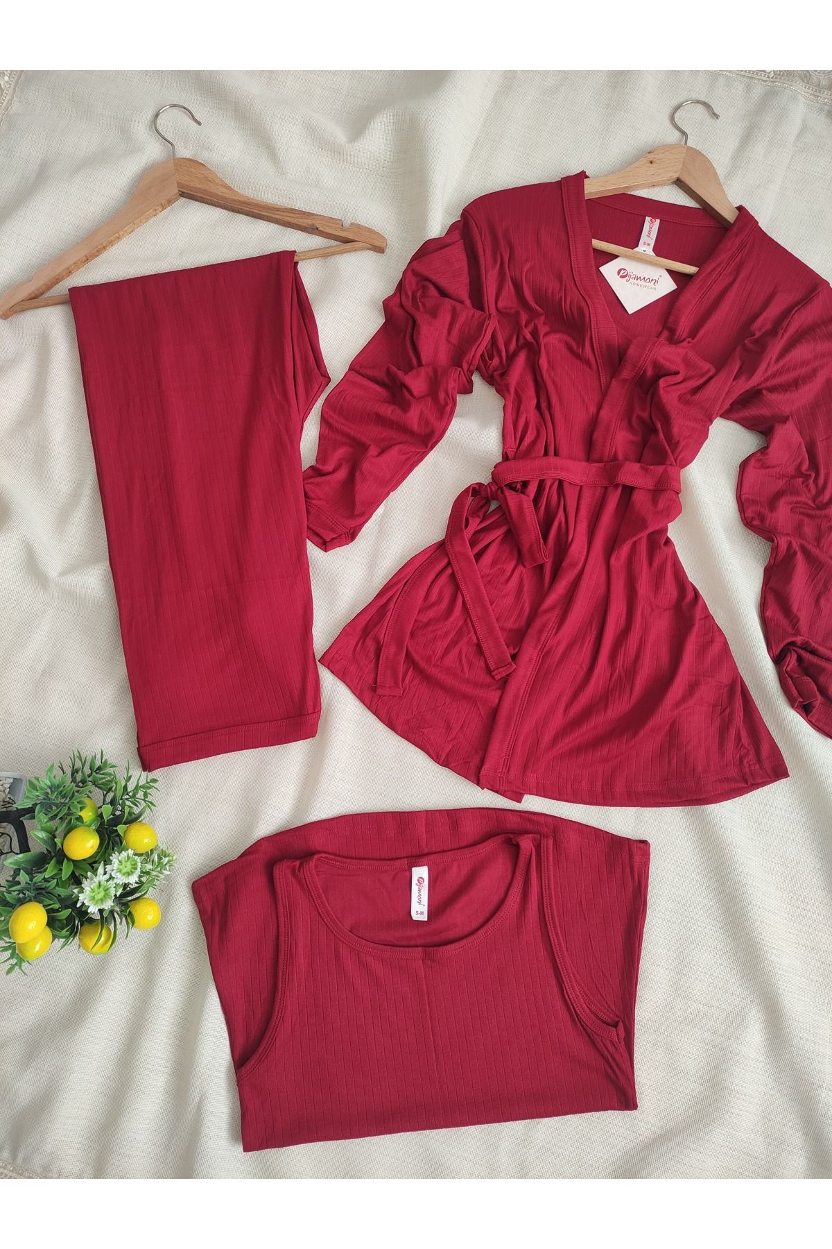 Pijamoni PİJAMONİ 3'LÜ DUBLİN KUMAŞ KADIN PİJAMA TAKIMI 5325 SM-L-XL-XXL