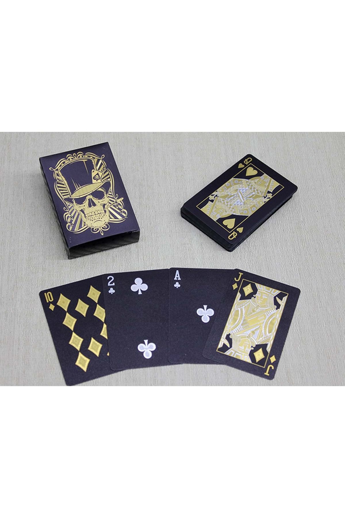 Store Altın Kurukafa Tasarımlı Siyah İskambil Oyun Kartı 9*6 Cm
